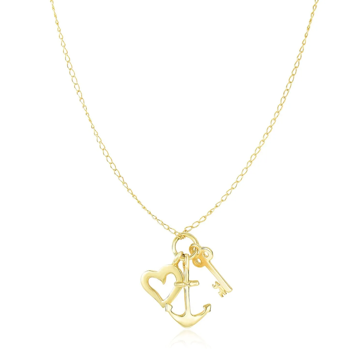 14k Yellow Gold Anchor   Heart   and Skeleton Key Cluster Charm Necklacerx04473-18-rx04473-18