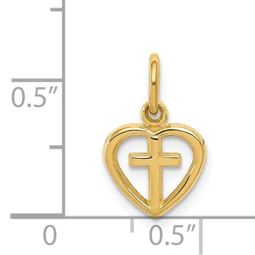 14K Yellow Gold Heart and Cross Charm Pendant