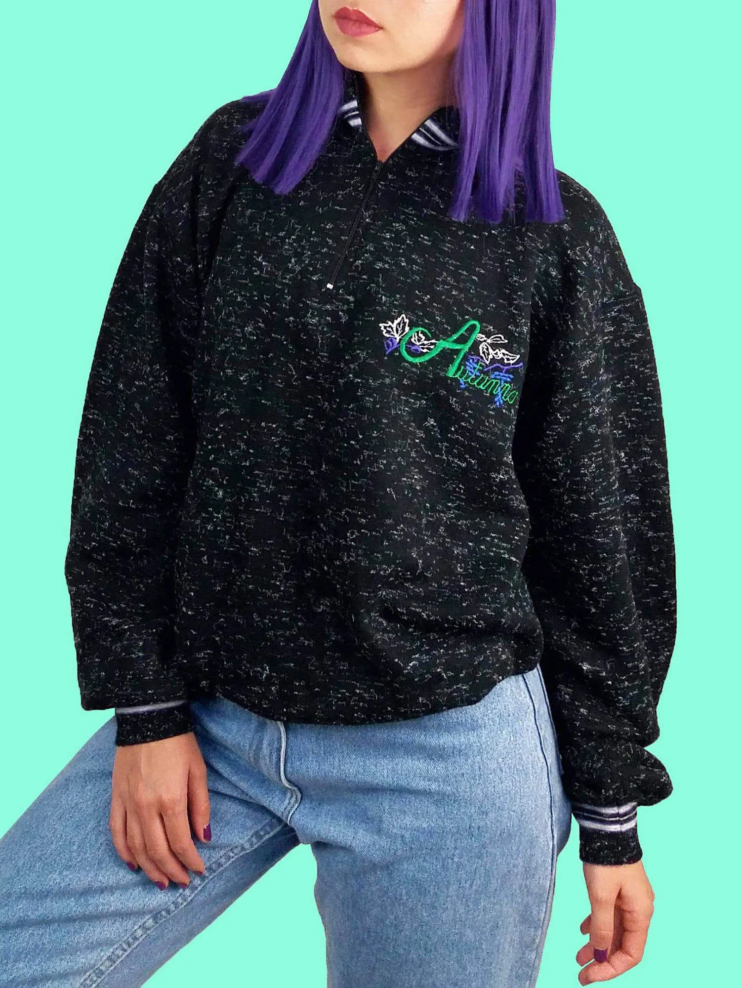 90's Embroidery 1/4 Zip Sweater