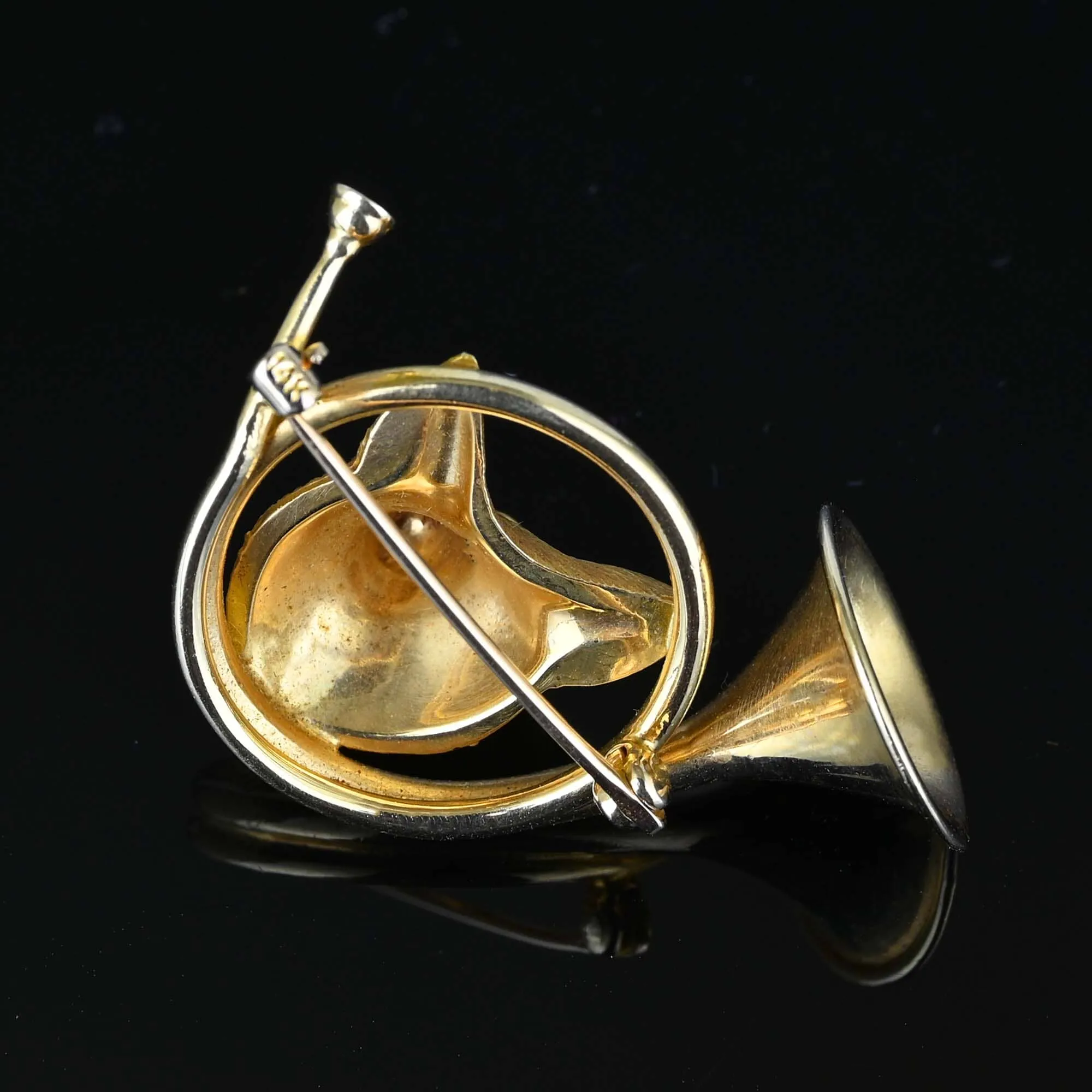 Antique 14K Gold Hunting Horn Ruby Eye Fox Brooch