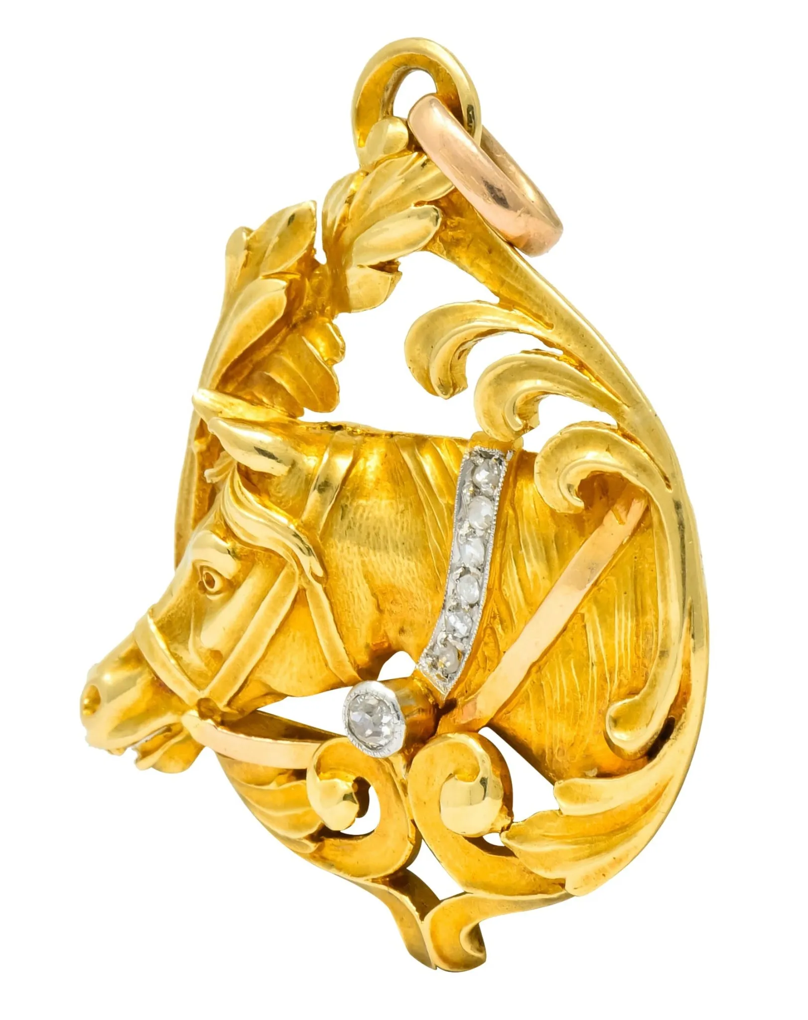 Art Nouveau Diamond 18 Karat Yellow Gold Horse Equestrian Pendant