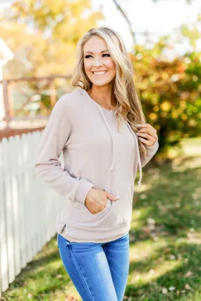 At First Sight Knit Hoodie- Light Taupe