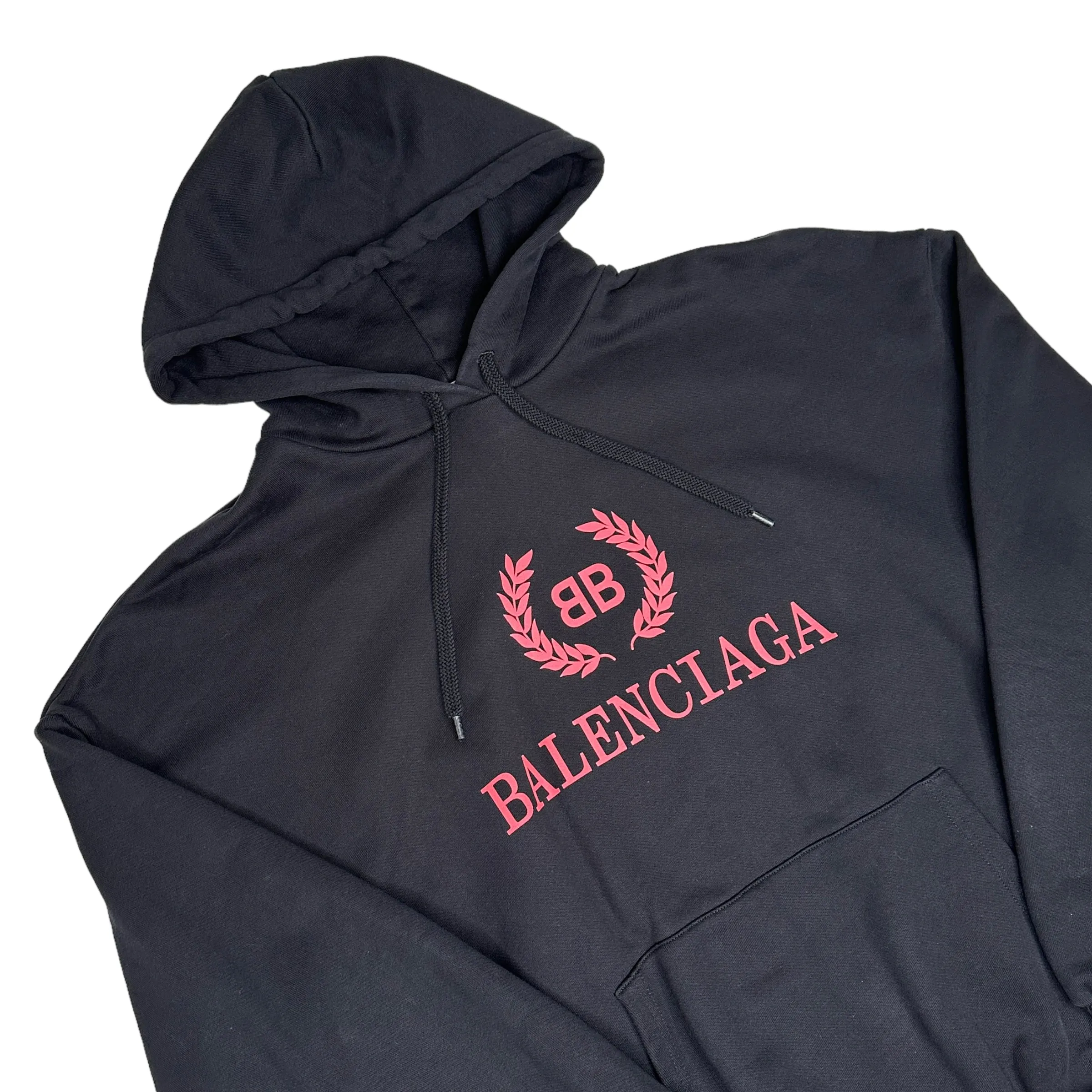 BALENCIAGA 2017 PINK CREST LOGO HOODIE - BLACK