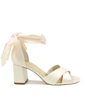 BELOVED - IVORY SATIN BRIDAL HEELS ANKLE BOW - FINAL SALE