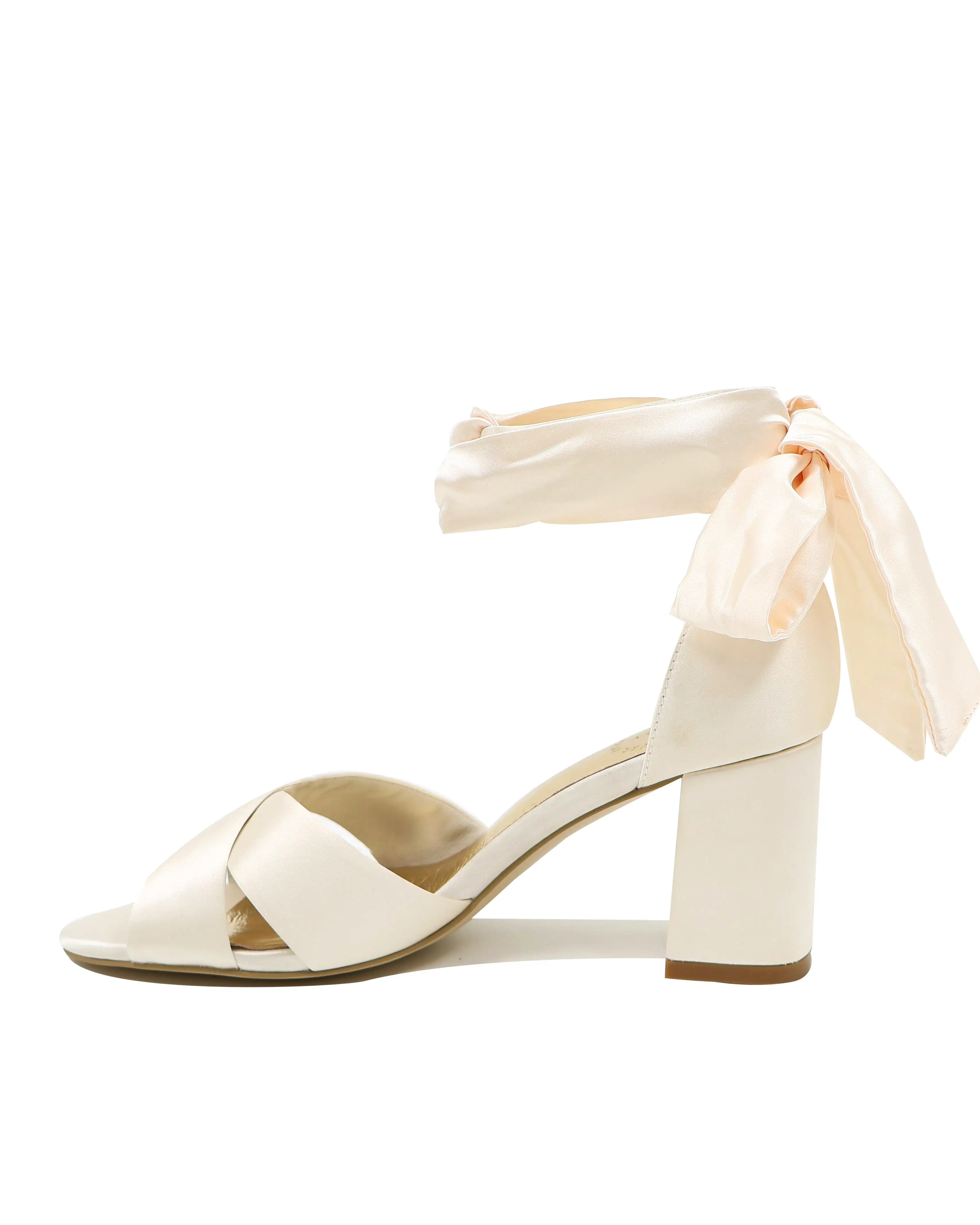 BELOVED - IVORY SATIN BRIDAL HEELS ANKLE BOW - FINAL SALE