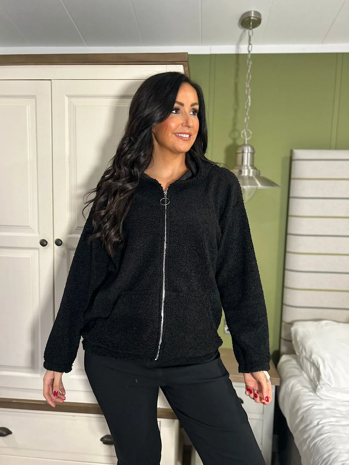 Black Teddy Zip Jacket Dolly