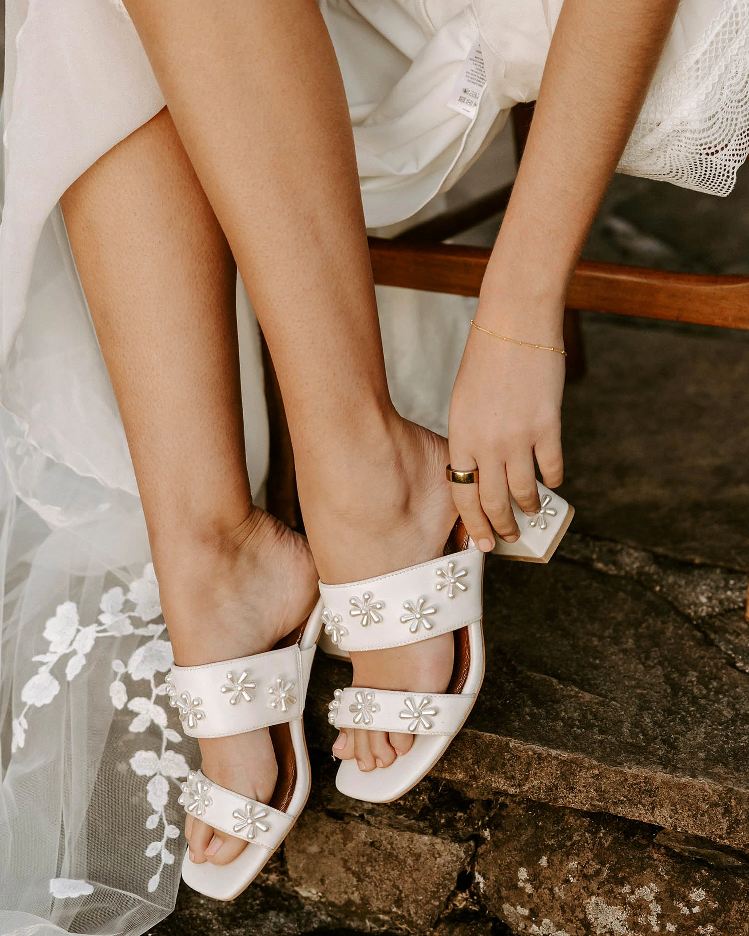 BLOOM MULES -  PEARL FLOWER IVORY BRIDAL SHOES