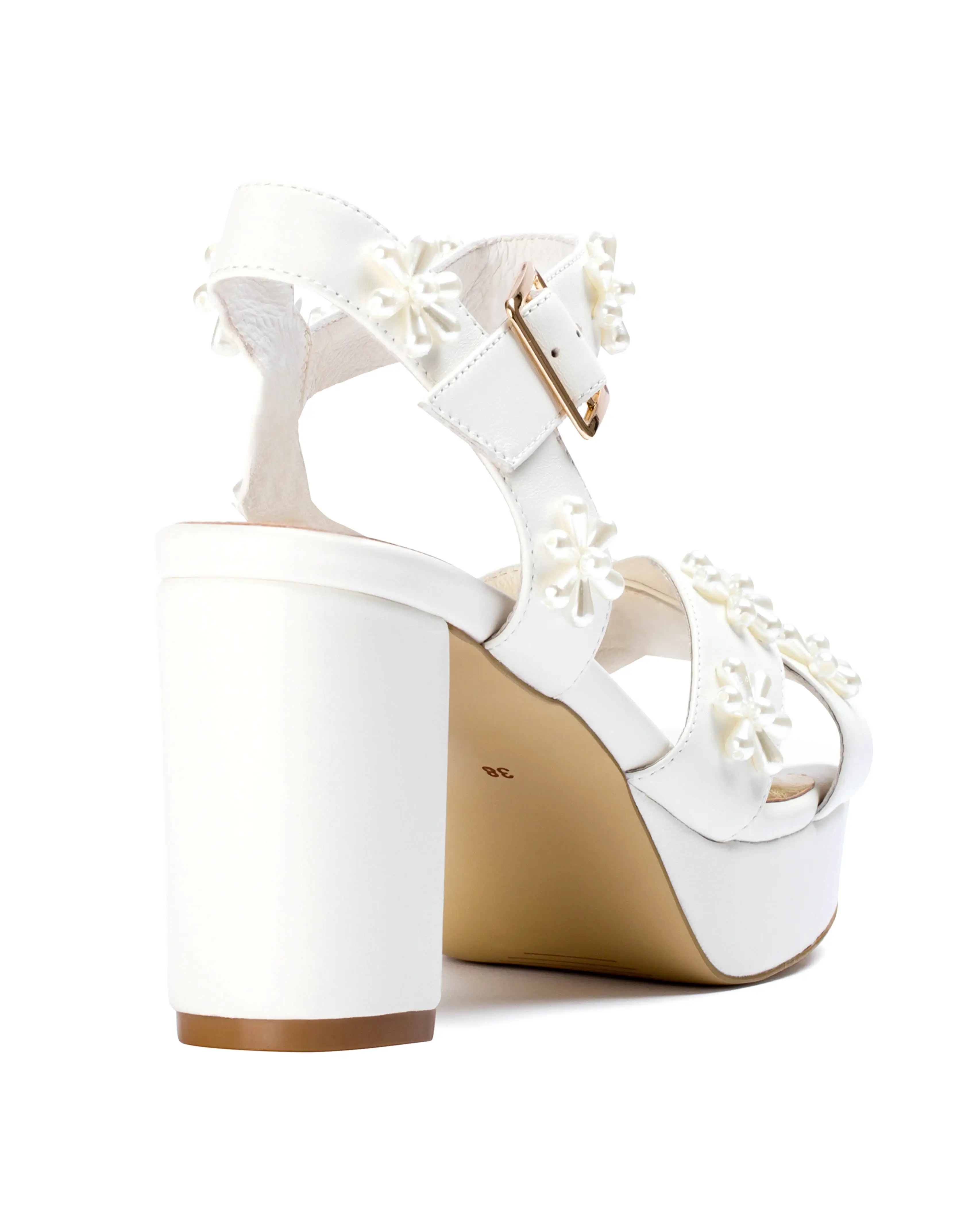 BLOOM PLATFORMS - PEARL FLOWER IVORY BRIDAL SHOES