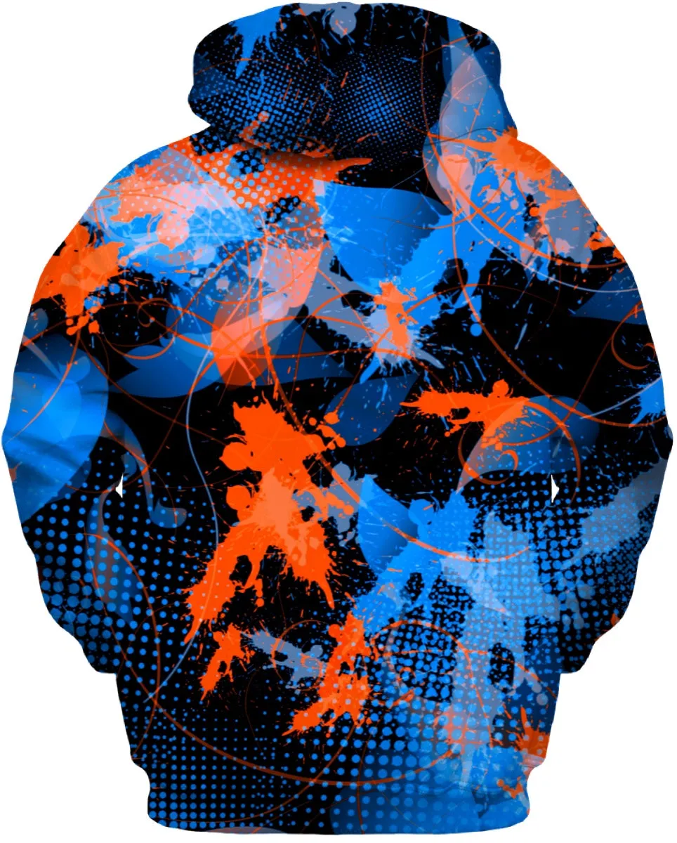 Blue and Orange Paint Splatter Abstract Hoodie