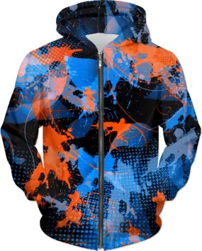 Blue and Orange Paint Splatter Abstract Hoodie