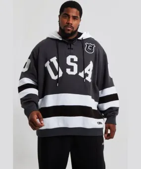 boohooMAN Mens Plus Loose Fit Varsity Hockey Hoodie