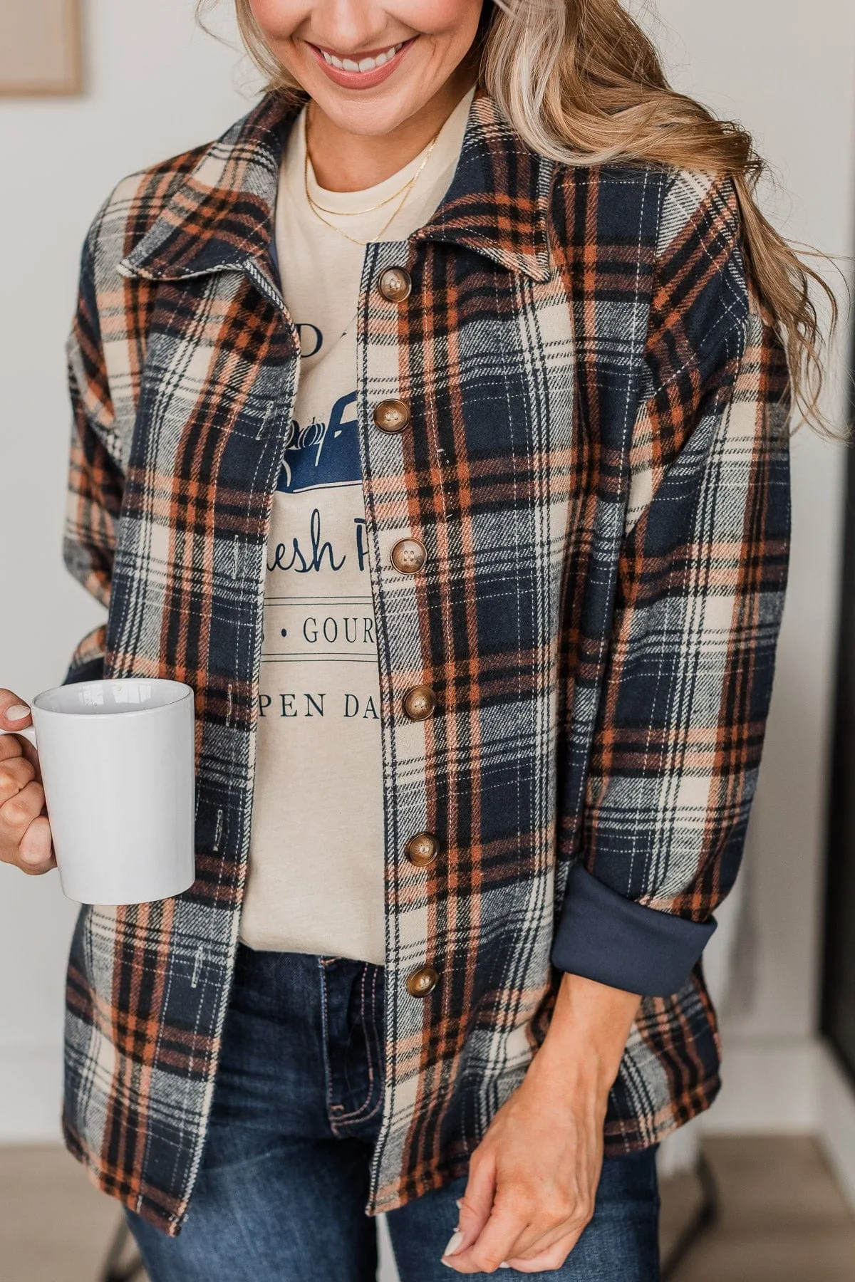 Campfire Nights Plaid Jacket- Navy