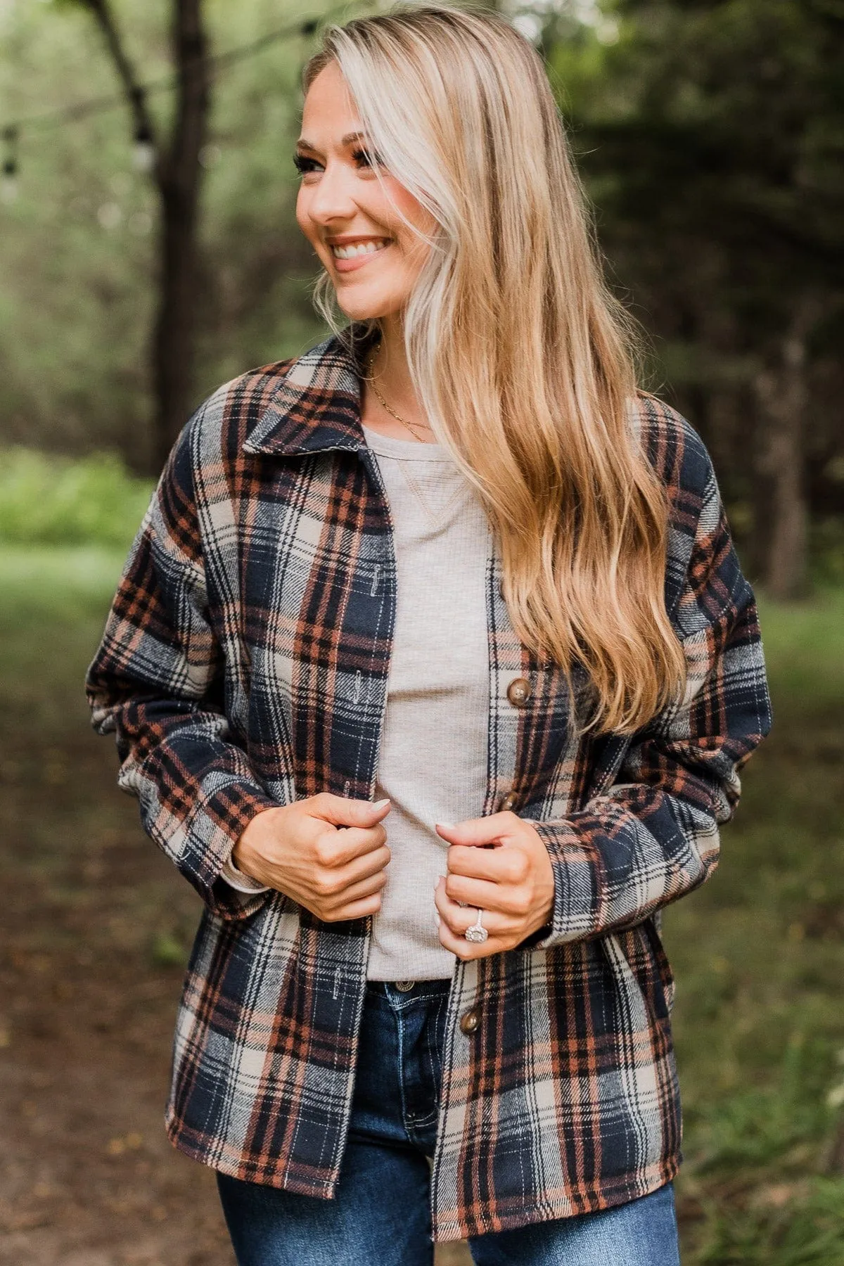 Campfire Nights Plaid Jacket- Navy