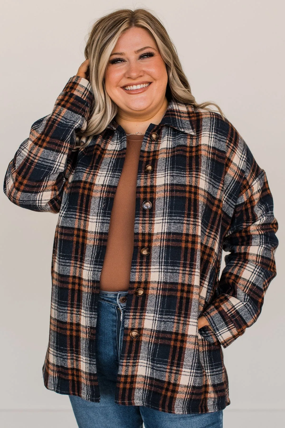 Campfire Nights Plaid Jacket- Navy