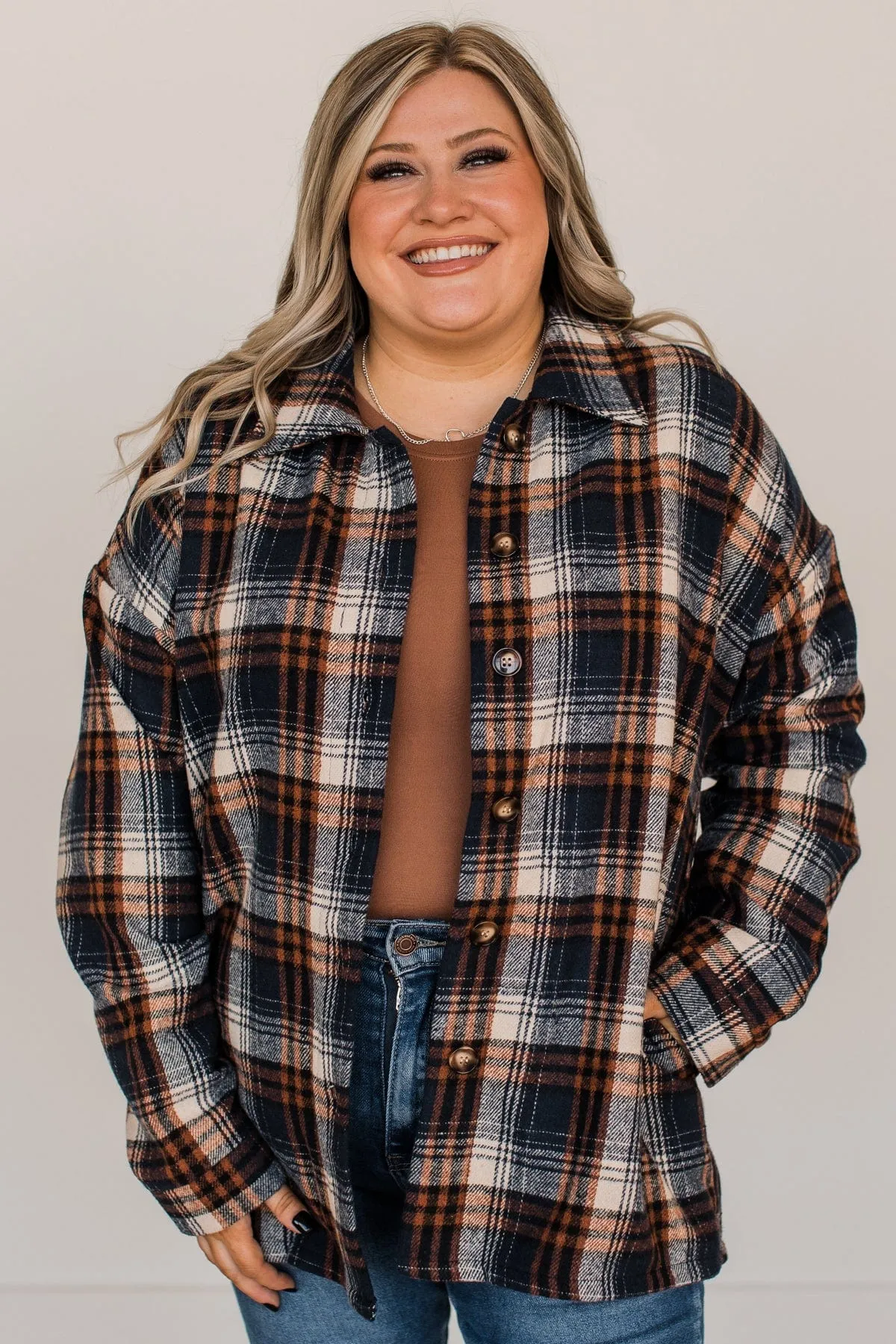 Campfire Nights Plaid Jacket- Navy