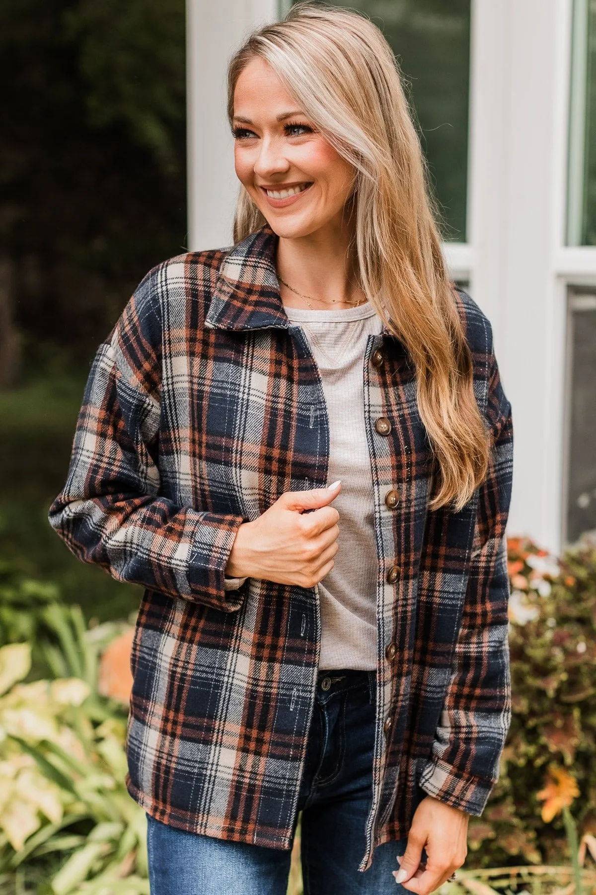 Campfire Nights Plaid Jacket- Navy