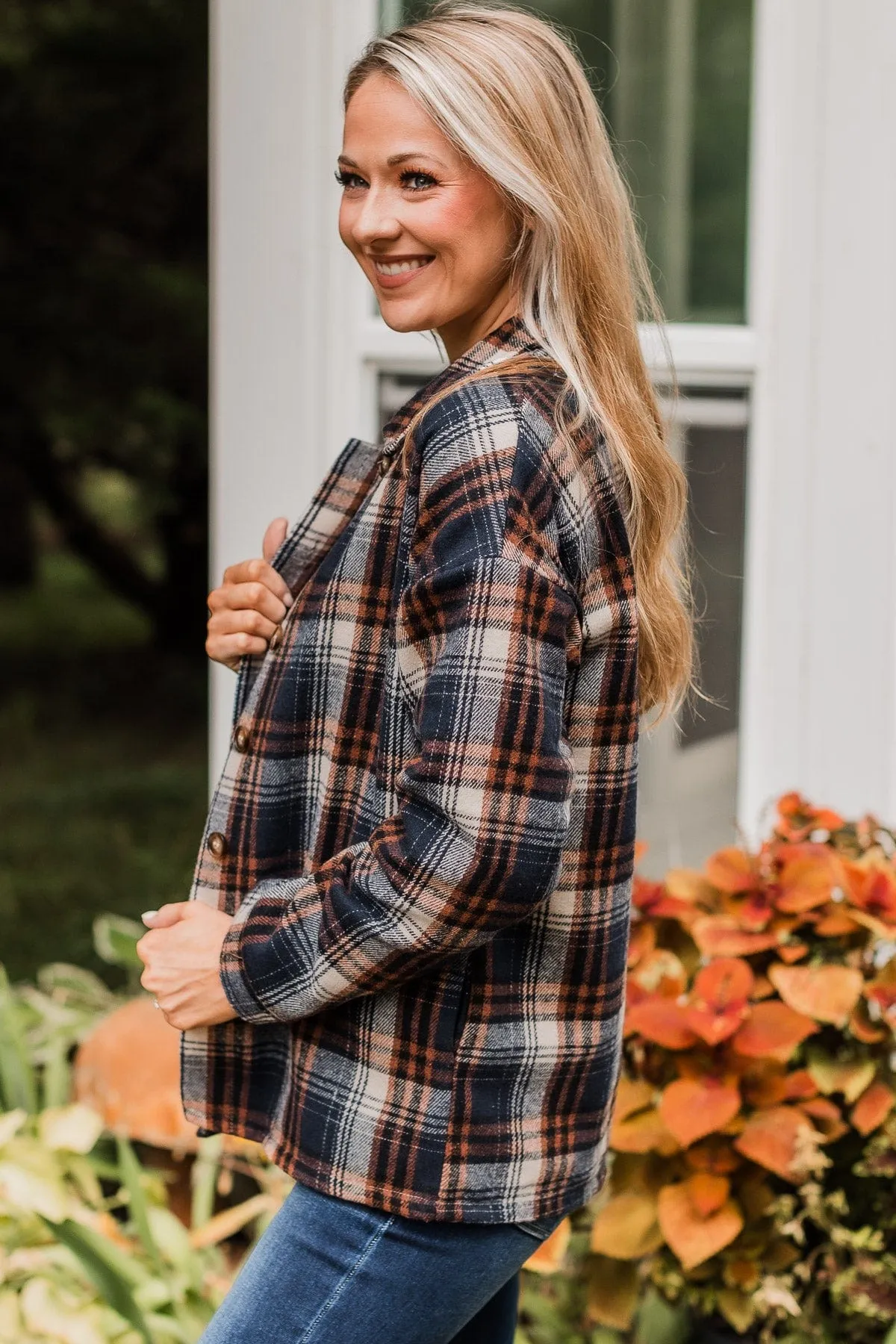 Campfire Nights Plaid Jacket- Navy