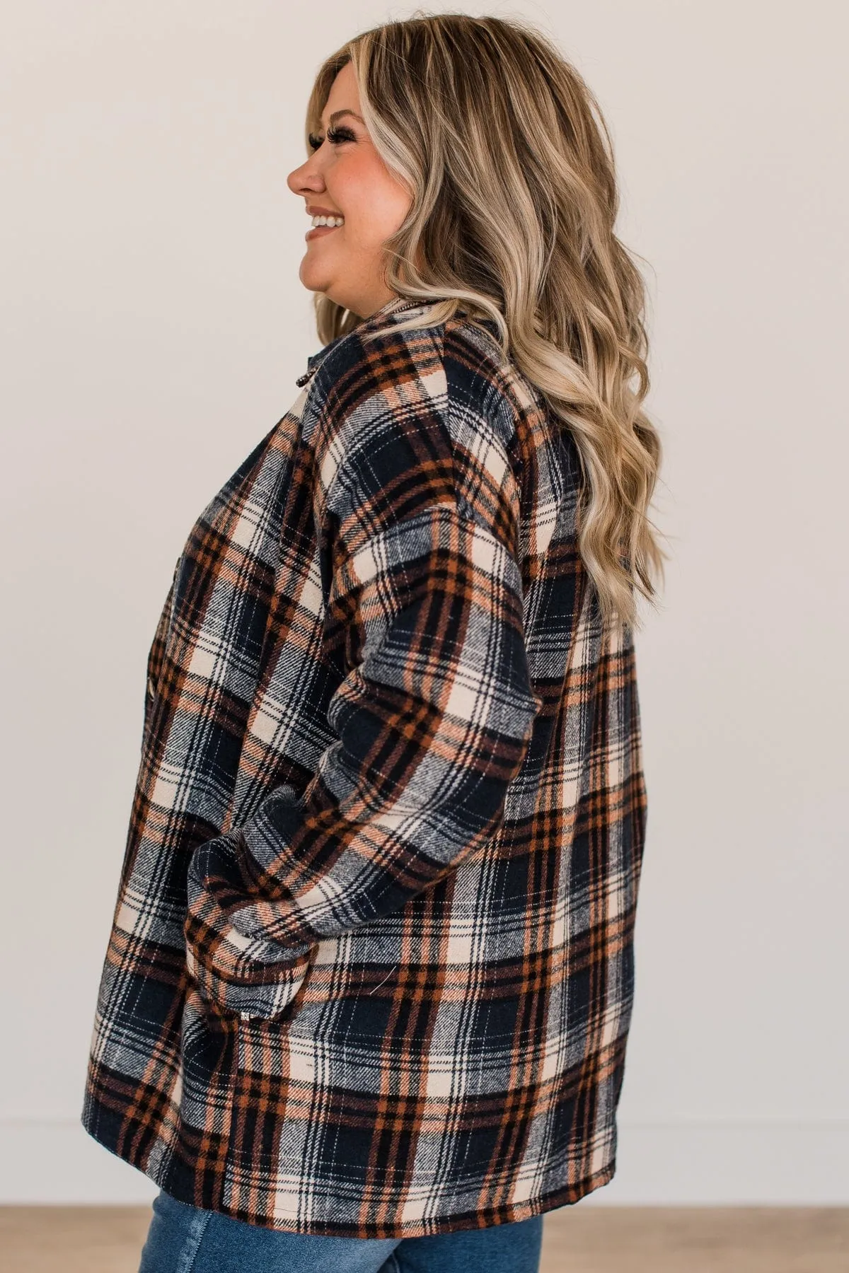 Campfire Nights Plaid Jacket- Navy