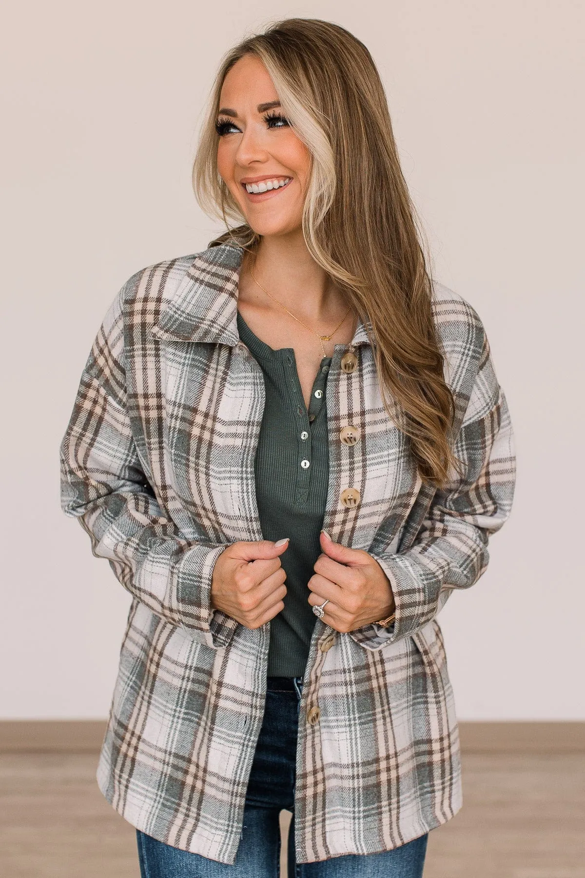 Campfire Nights Plaid Jacket- Sage