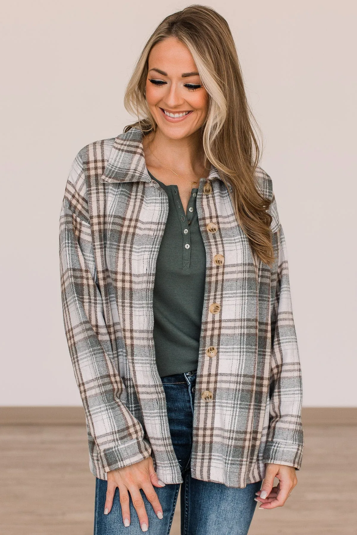 Campfire Nights Plaid Jacket- Sage