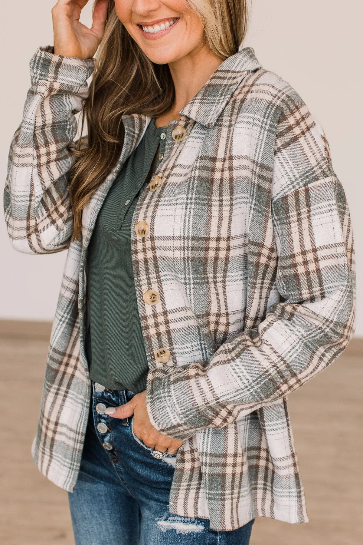 Campfire Nights Plaid Jacket- Sage