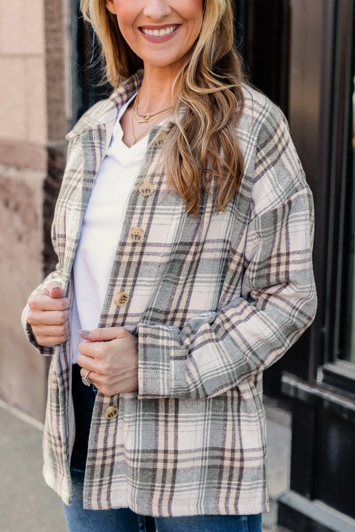 Campfire Nights Plaid Jacket- Sage