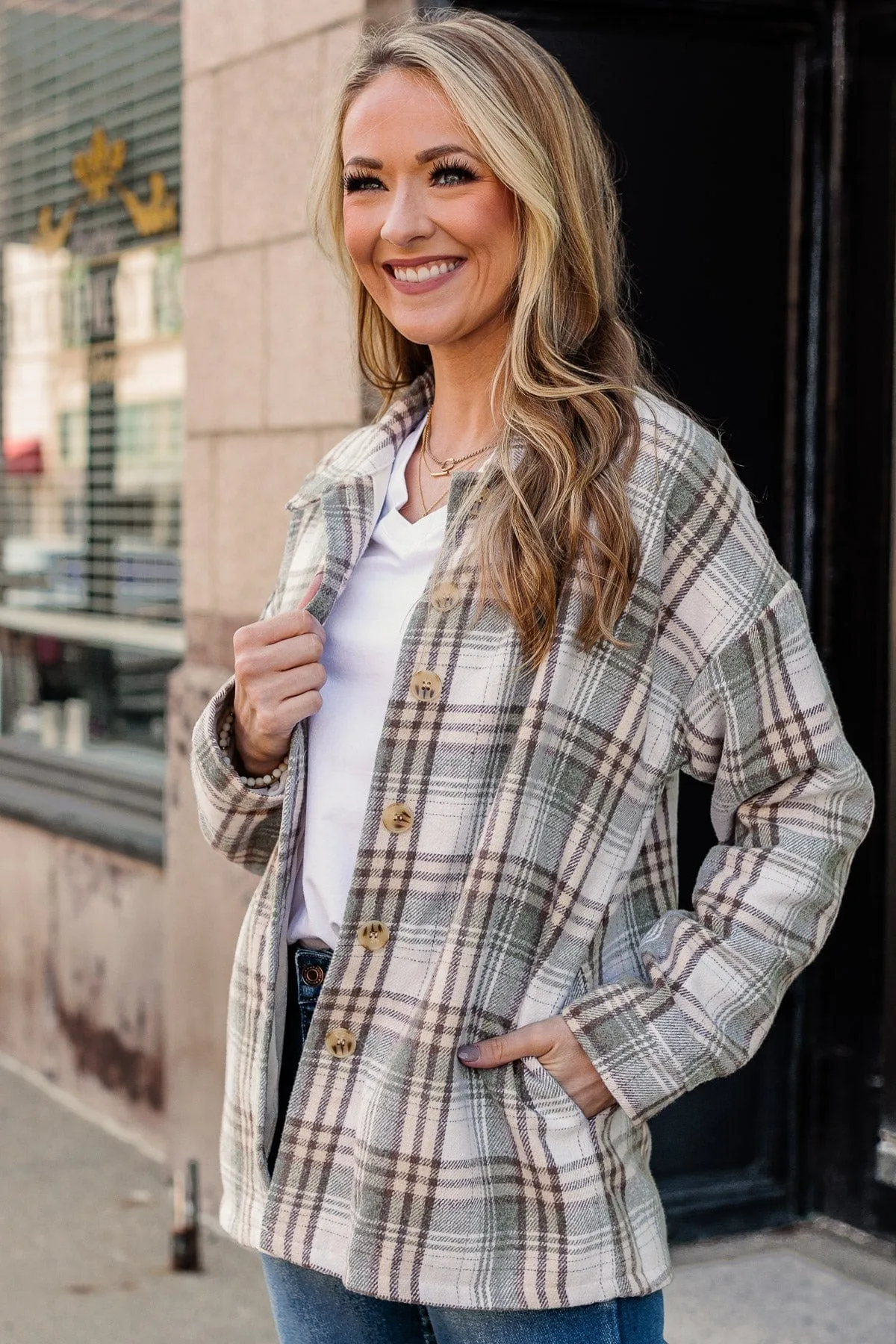 Campfire Nights Plaid Jacket- Sage