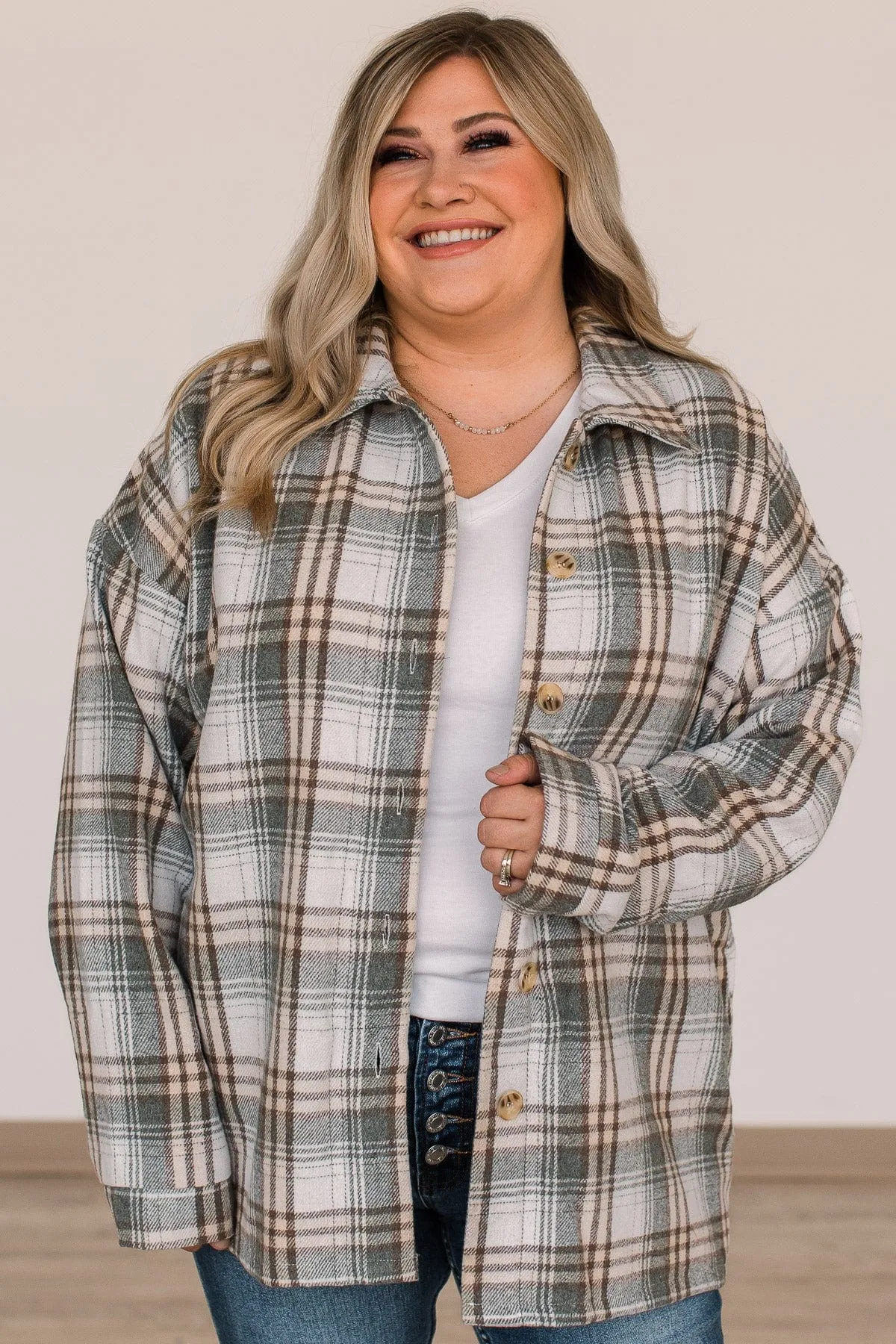 Campfire Nights Plaid Jacket- Sage