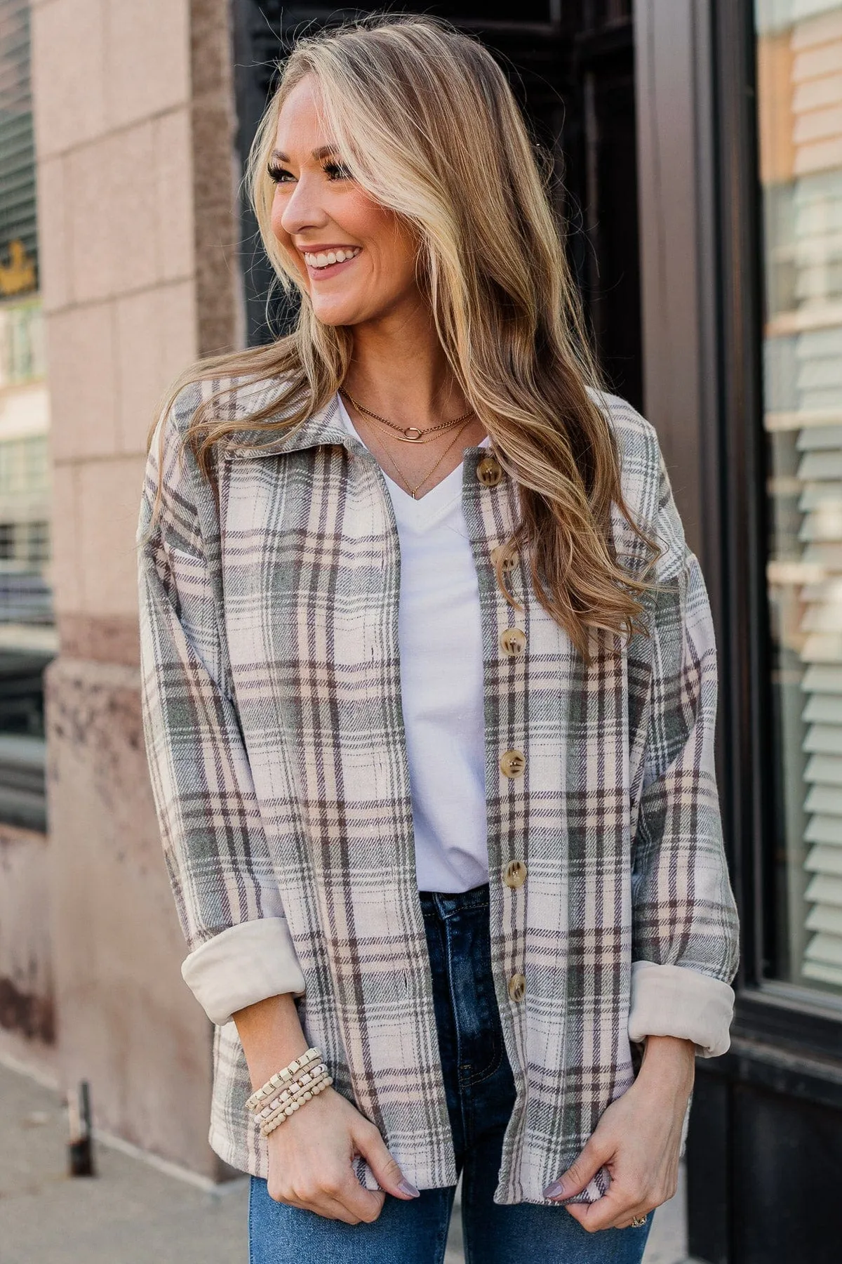 Campfire Nights Plaid Jacket- Sage