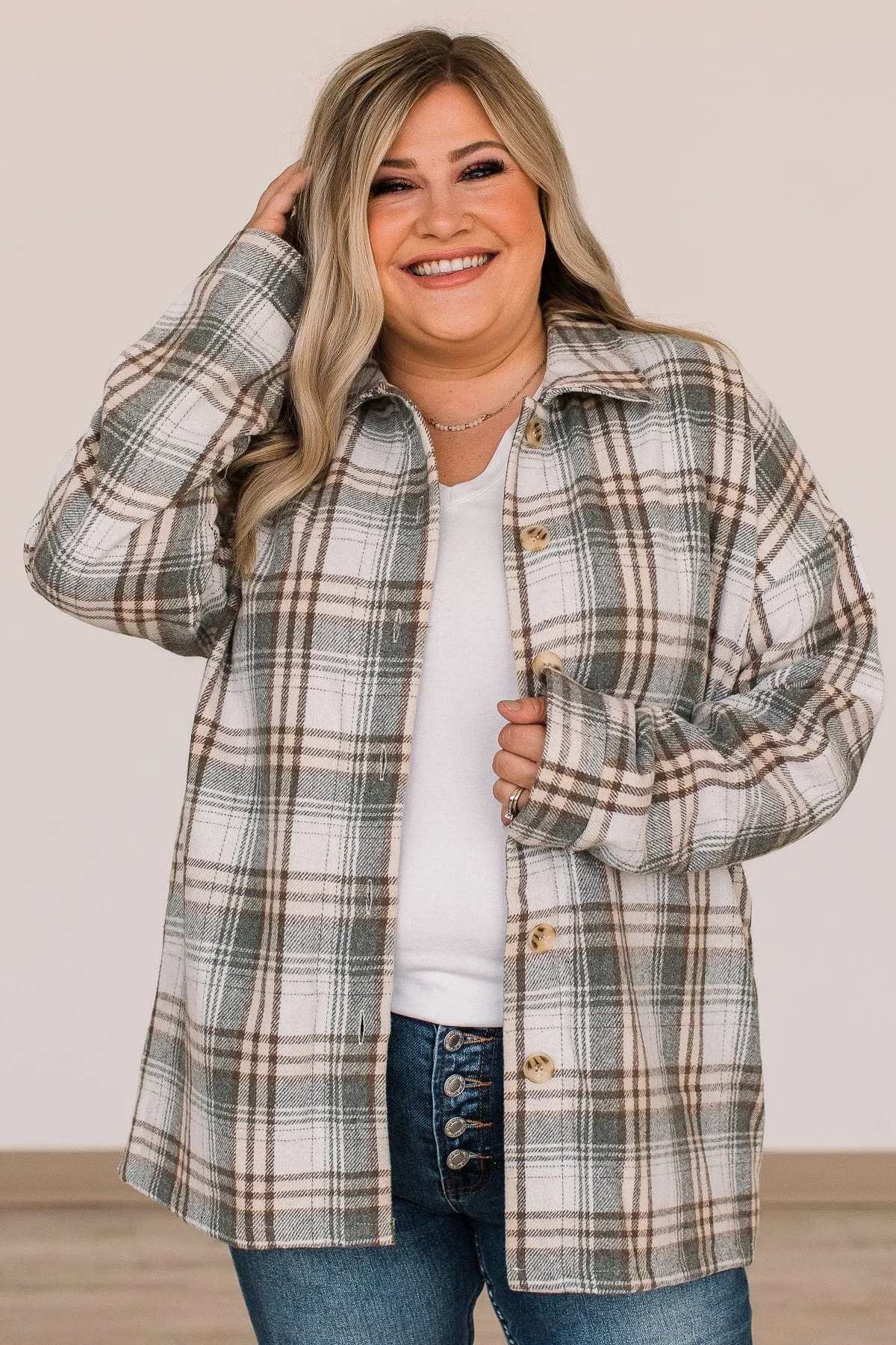 Campfire Nights Plaid Jacket- Sage