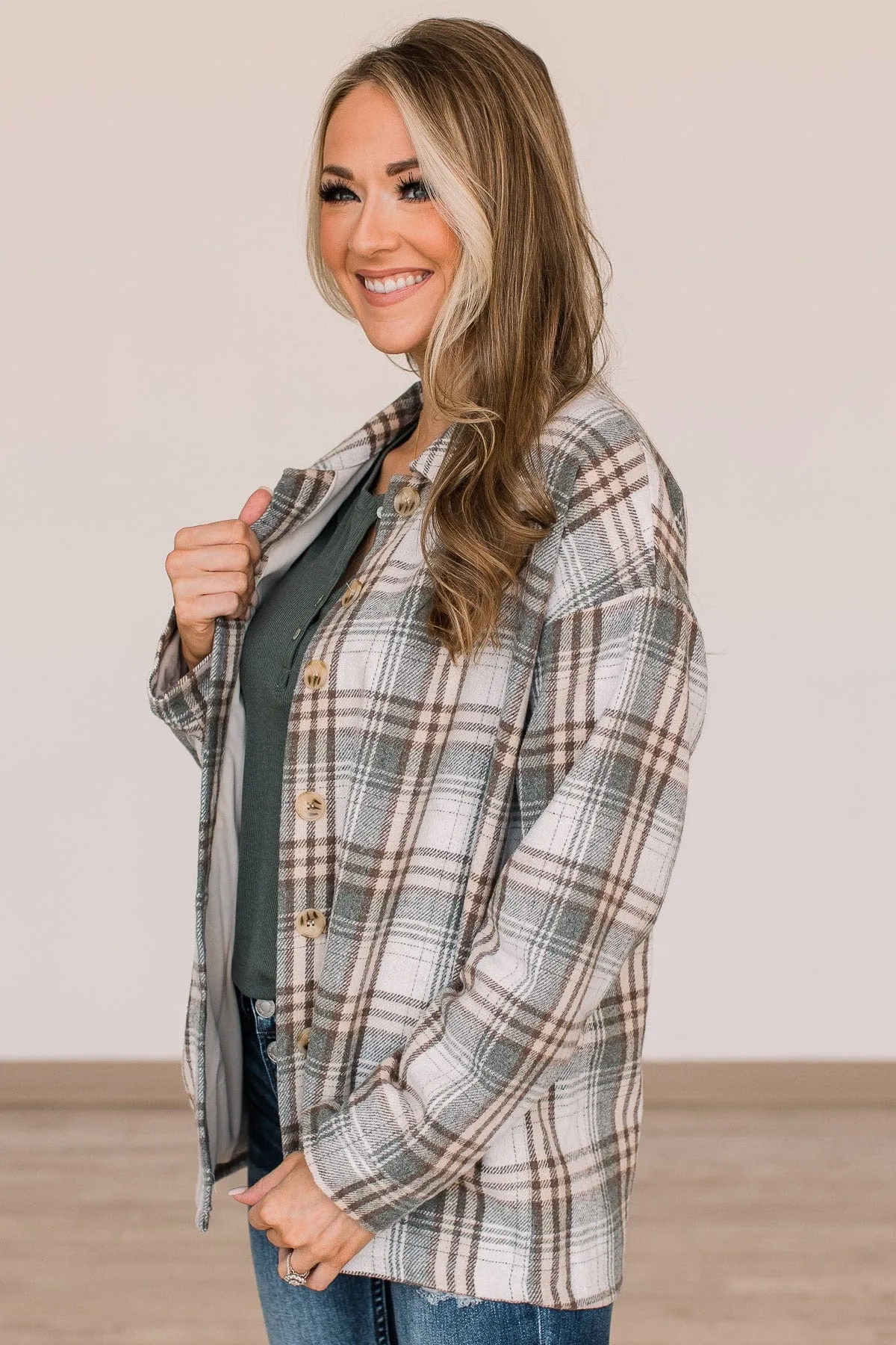 Campfire Nights Plaid Jacket- Sage