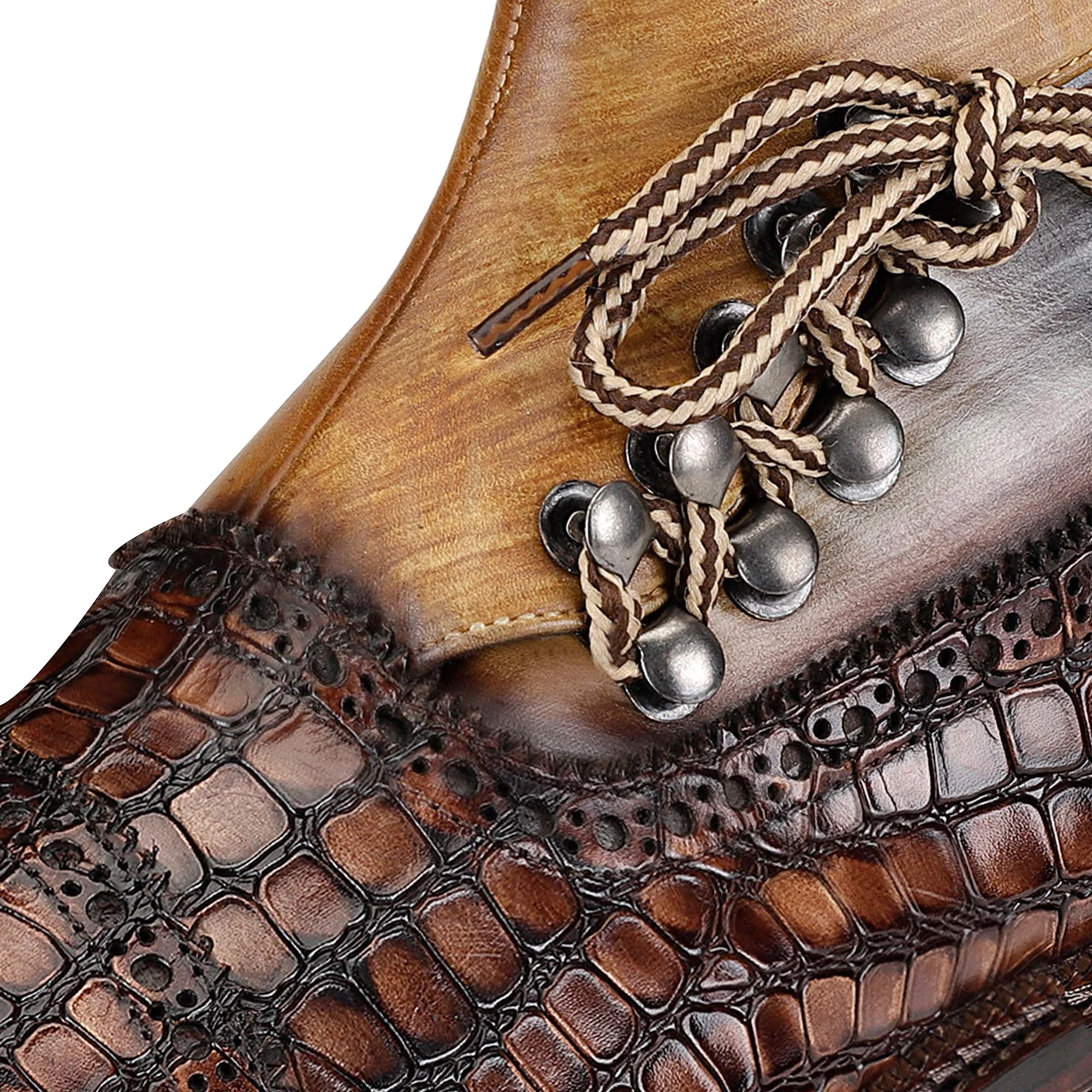 Cap Toe  Lace up Boots - Croc Brown