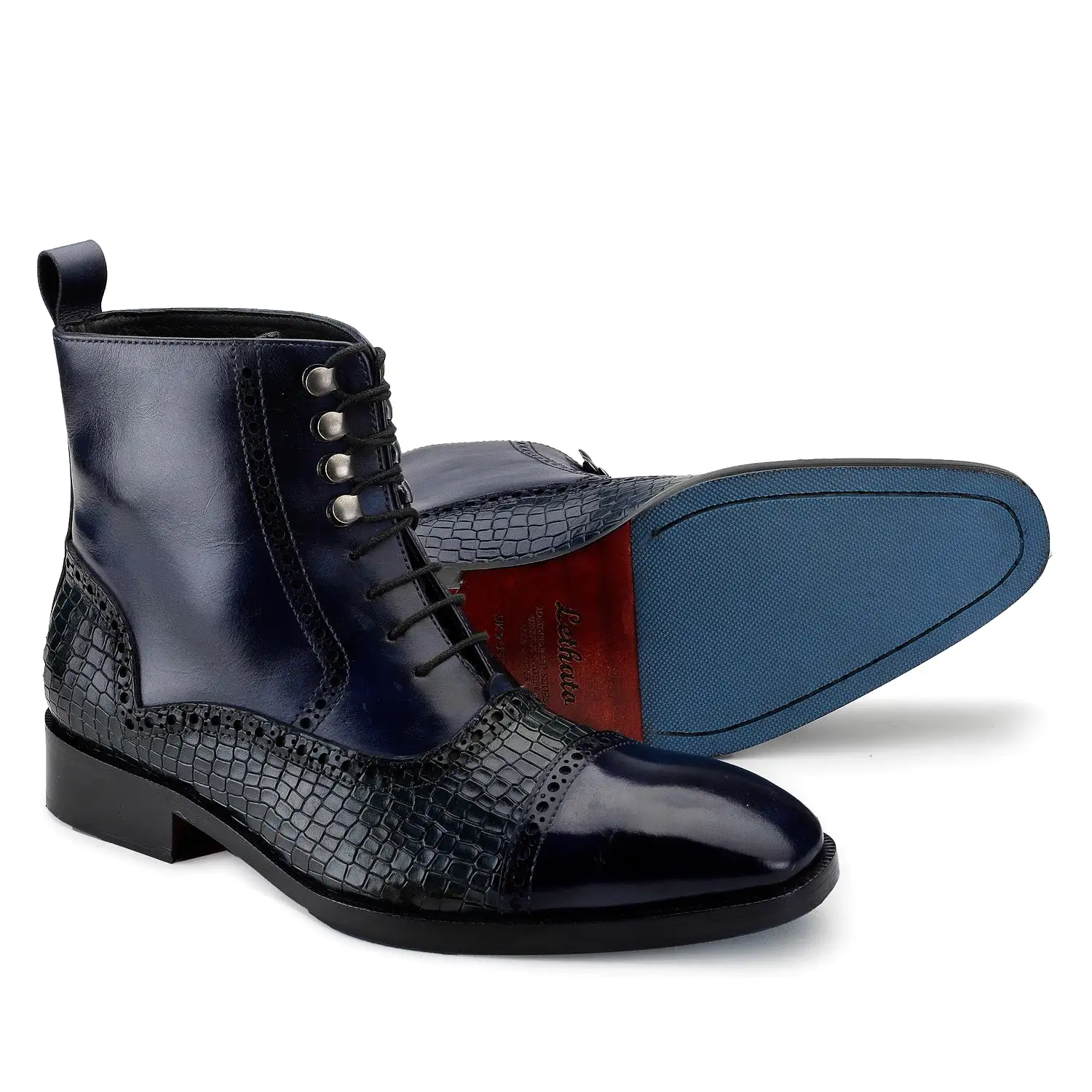 Cap Toe Lace up Boots - Croc Navy