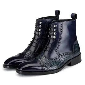 Cap Toe Lace up Boots - Croc Navy