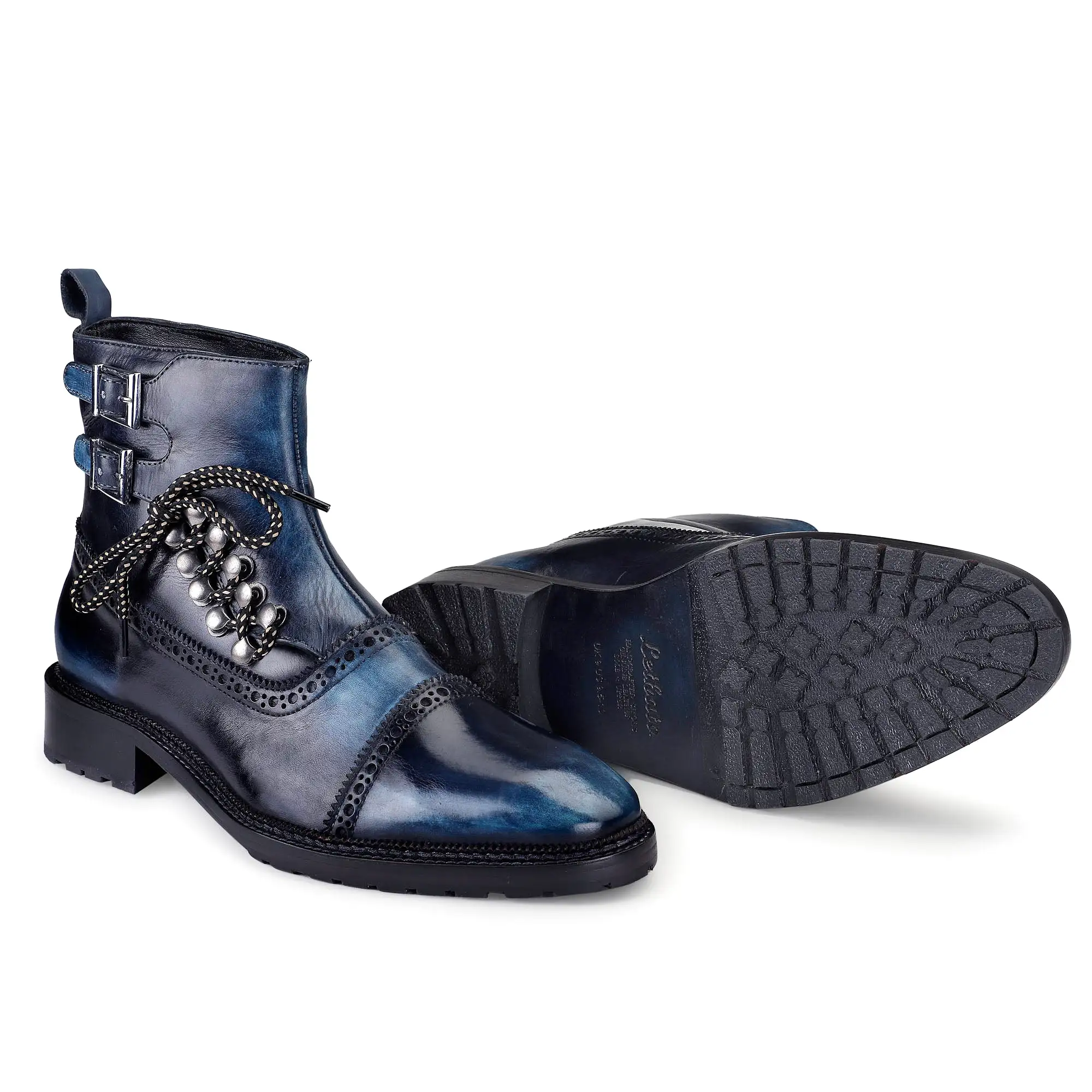 Cap Toe Lace up Boots - Navy