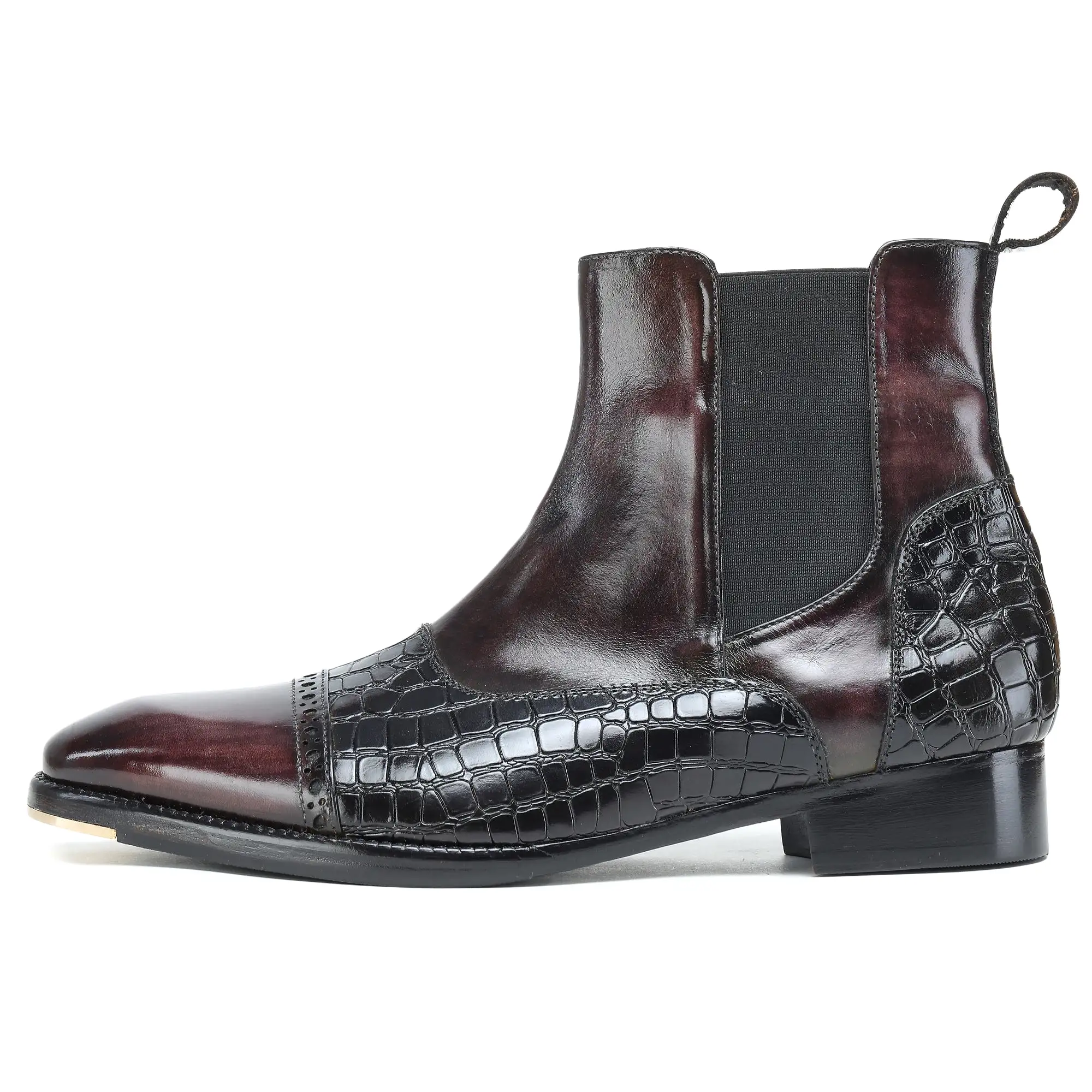 Captoe Chelsea Boots- Croc Dark Brown