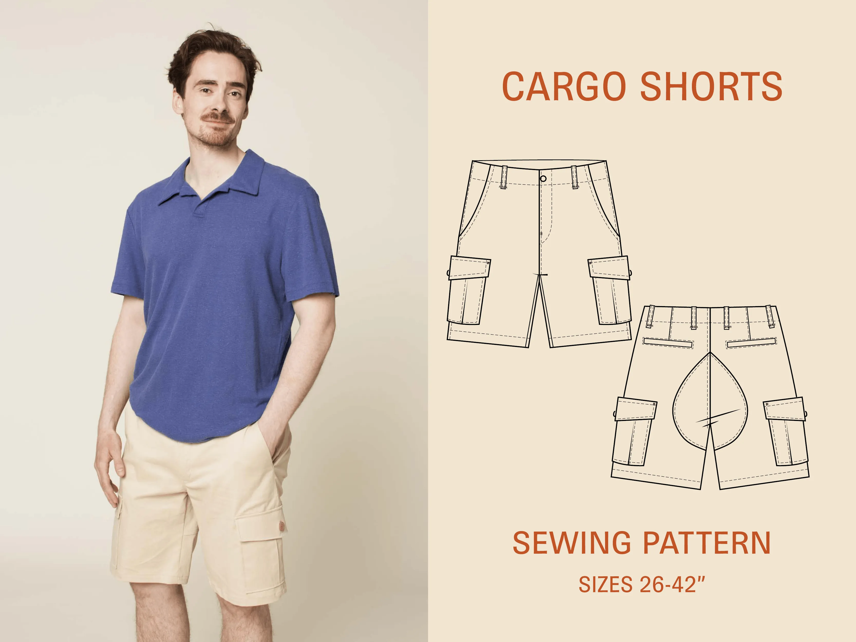 Cargo Shorts Printed pattern- Sizes 26-42