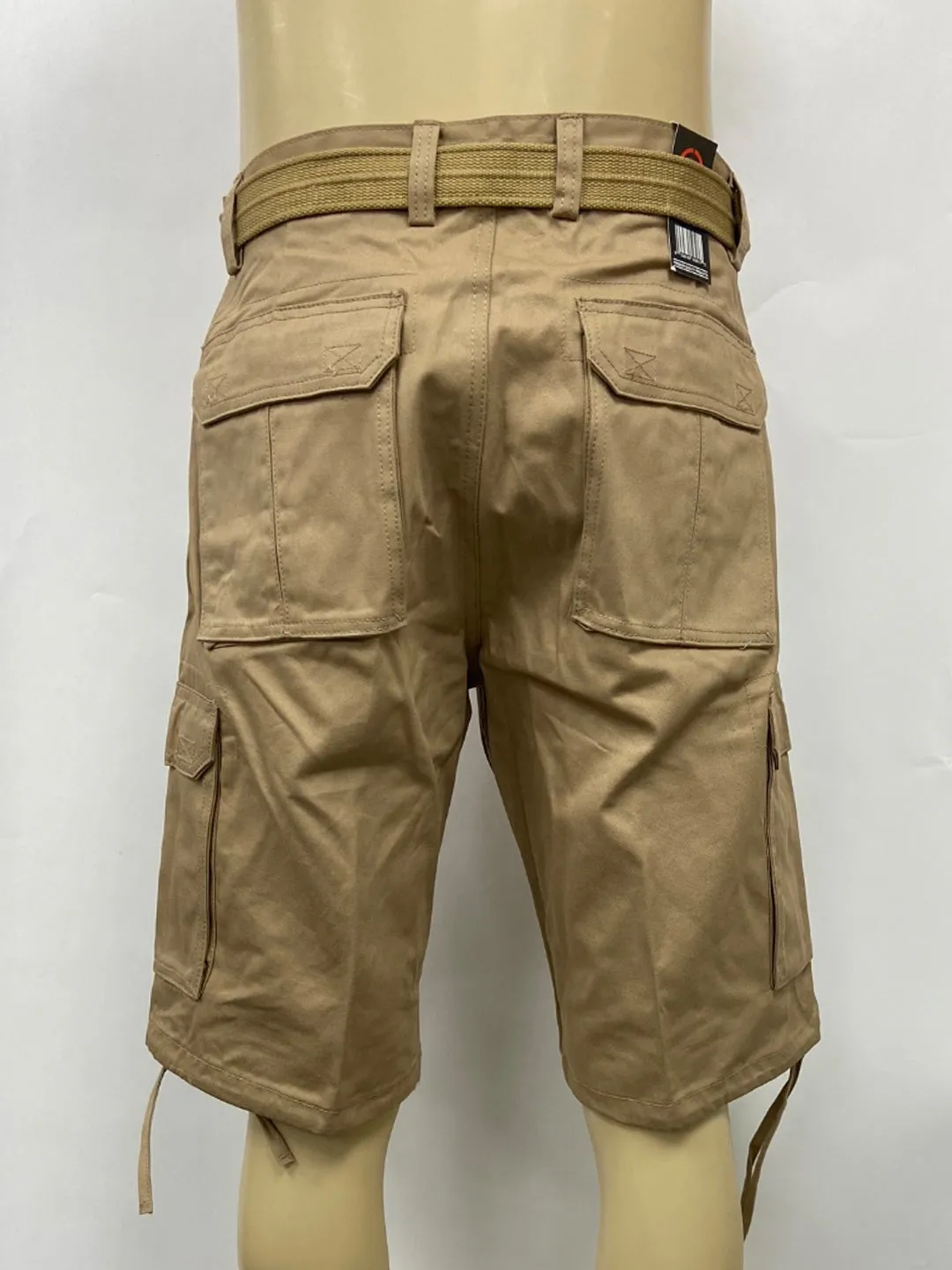 Cargo Shorts with Adjustable Twill Belt Utility Pocket - Khaki