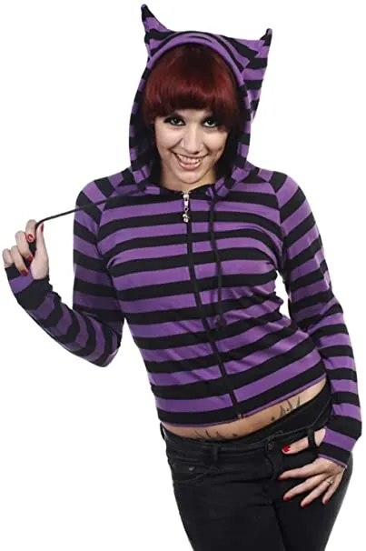 Cat Ears Striped Black and Purple Hoodie