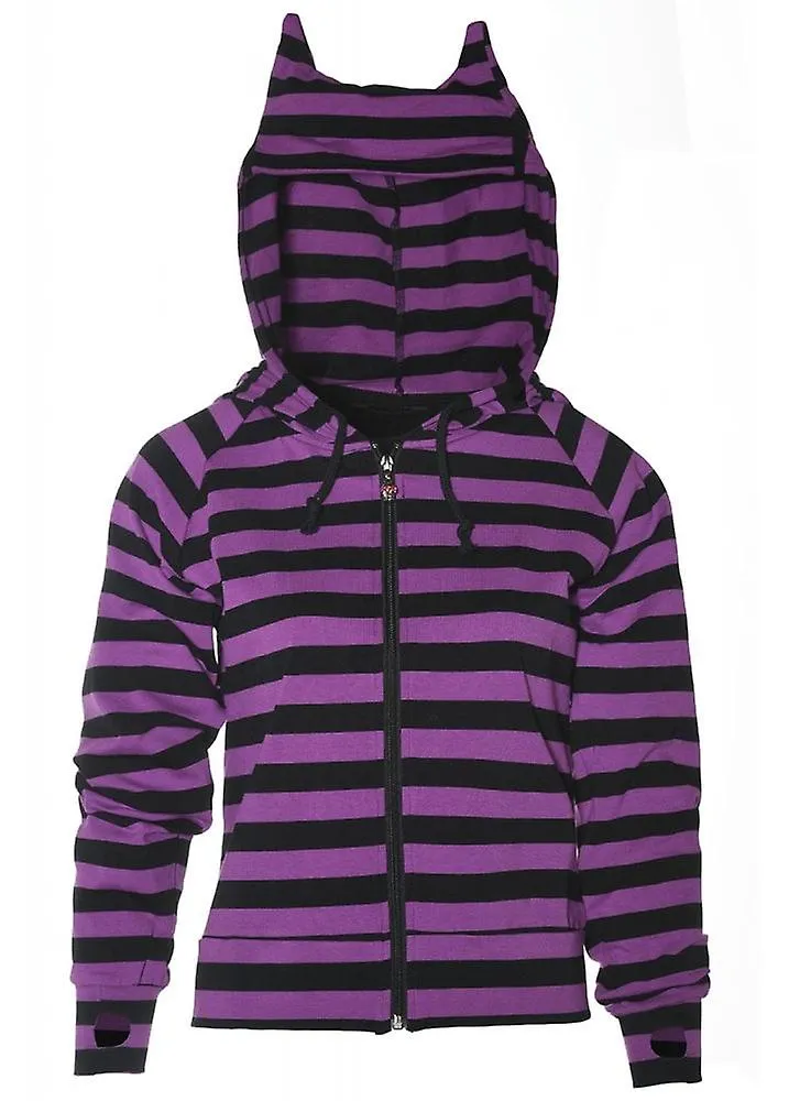 Cat Ears Striped Black and Purple Hoodie