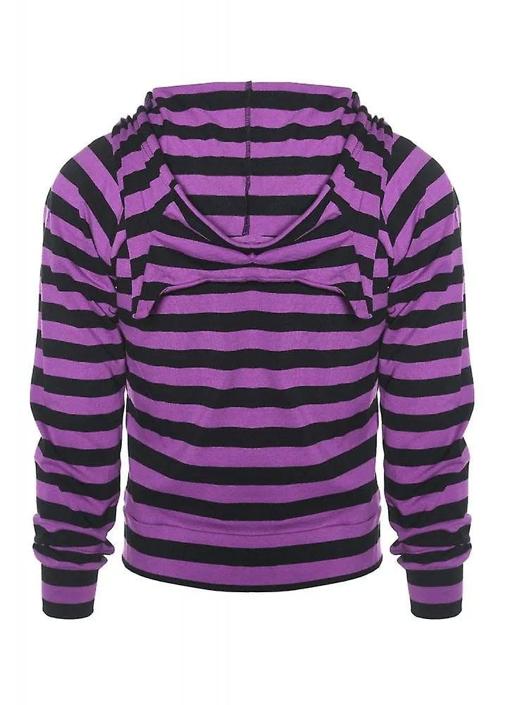 Cat Ears Striped Black and Purple Hoodie