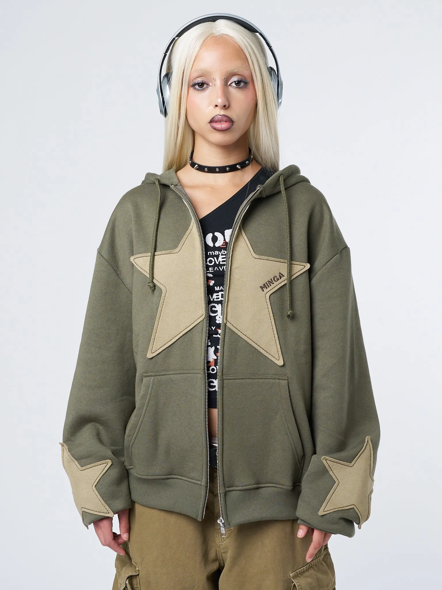 Celeste Star Green Oversized Zip Up Hoodie