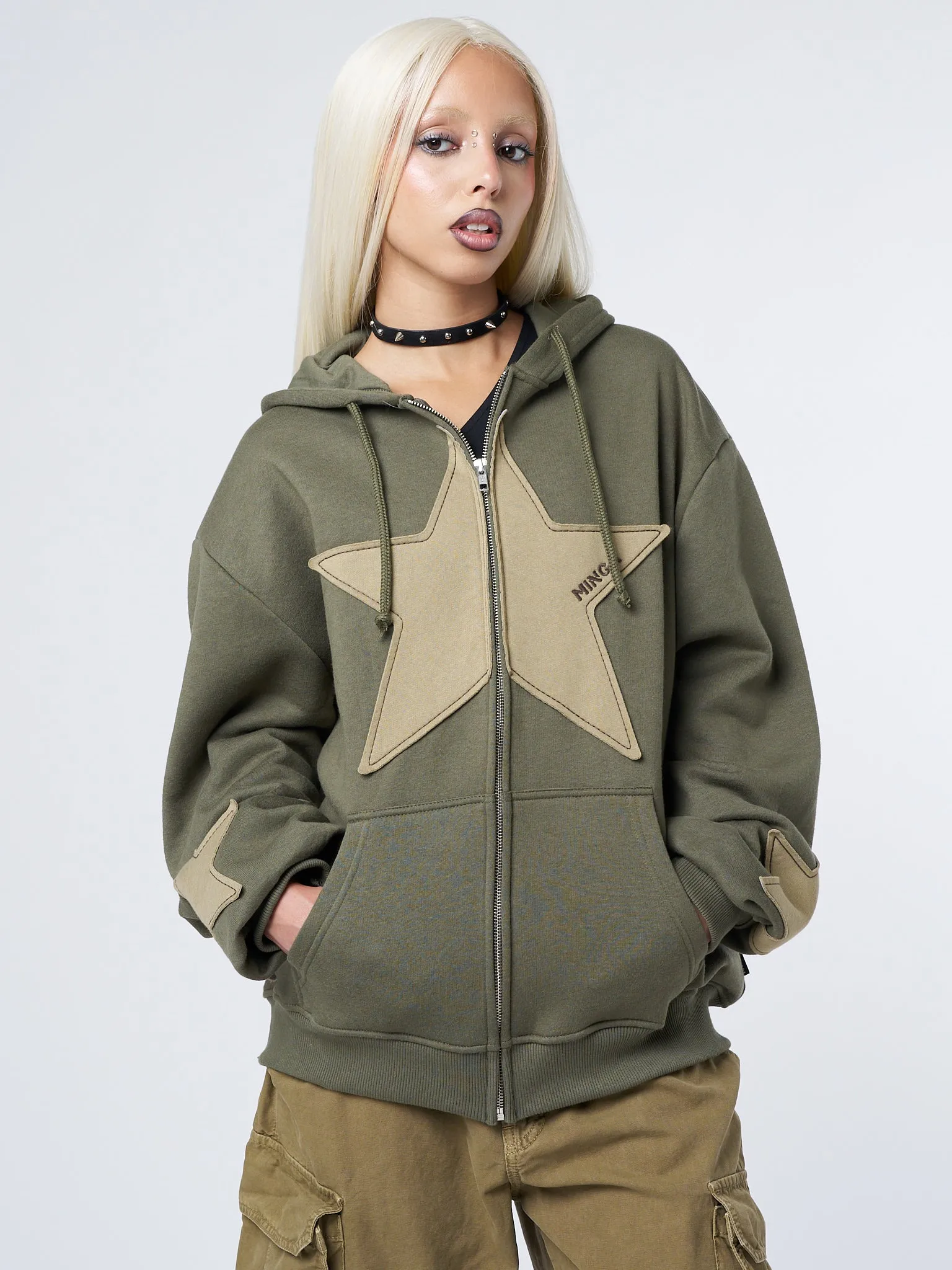 Celeste Star Green Oversized Zip Up Hoodie