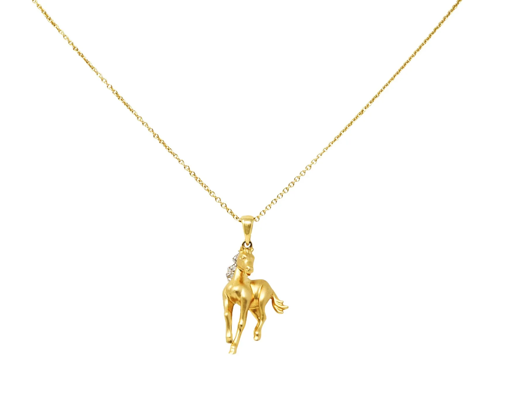 Contemporary Diamond 14 Karat Two-Tone Gold Equestrian Horse Pendant Necklace