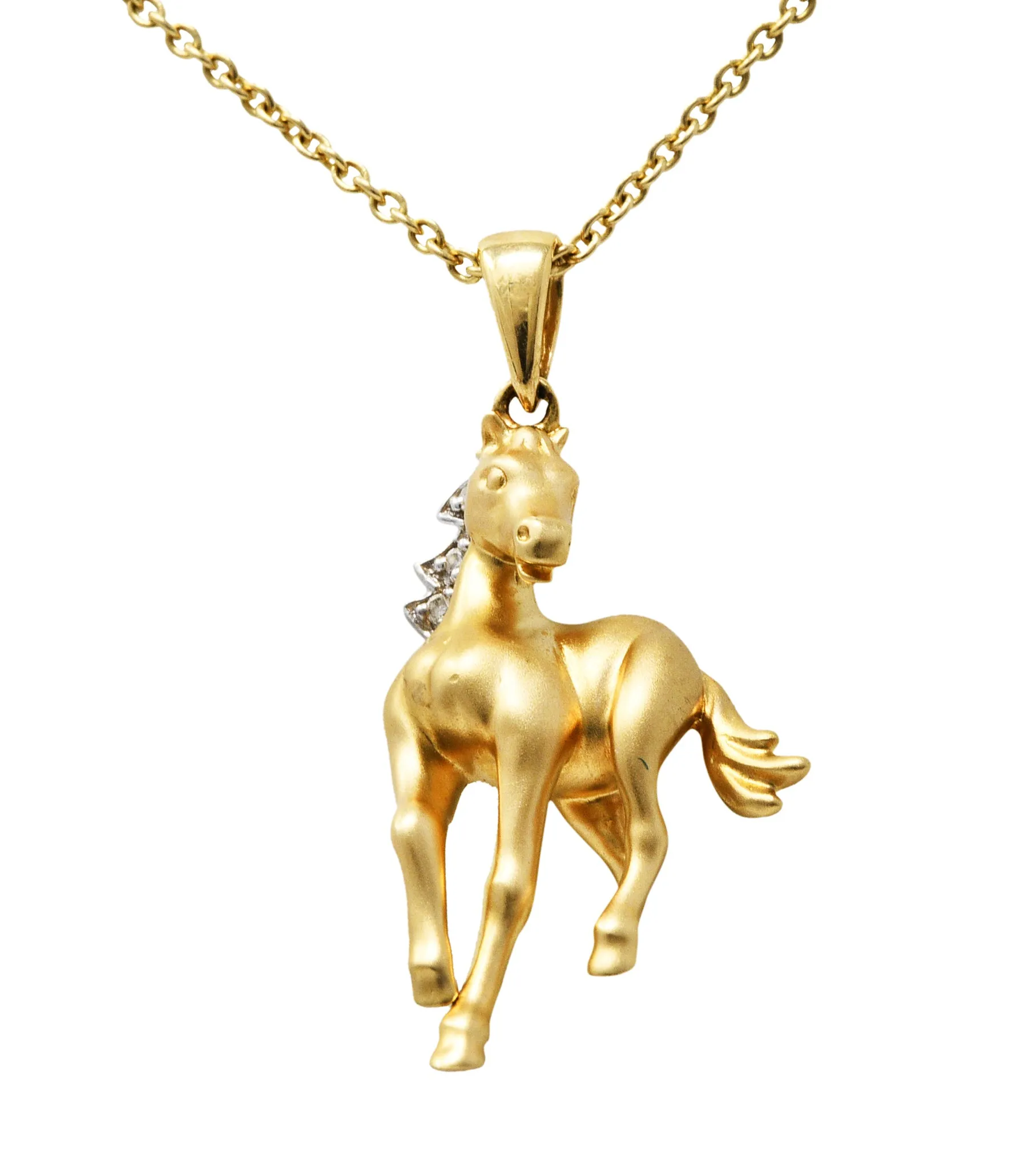 Contemporary Diamond 14 Karat Two-Tone Gold Equestrian Horse Pendant Necklace