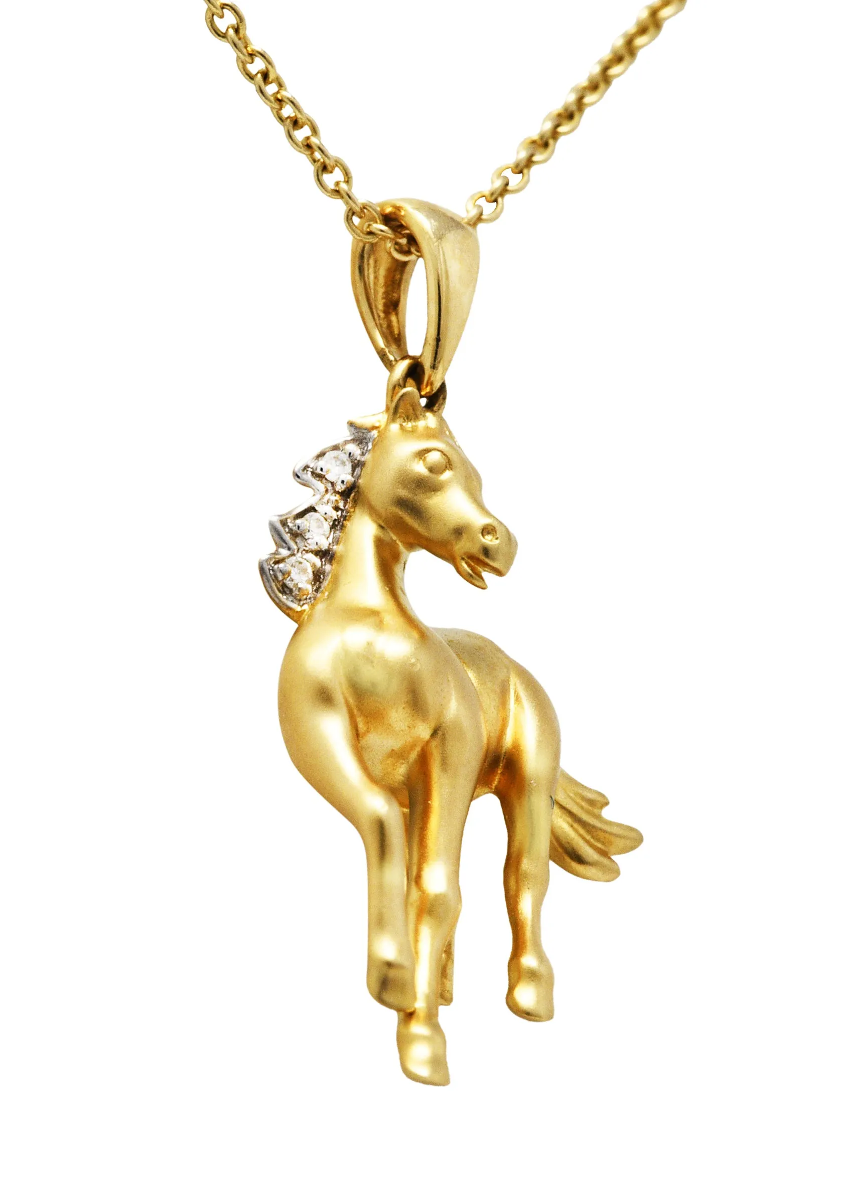 Contemporary Diamond 14 Karat Two-Tone Gold Equestrian Horse Pendant Necklace