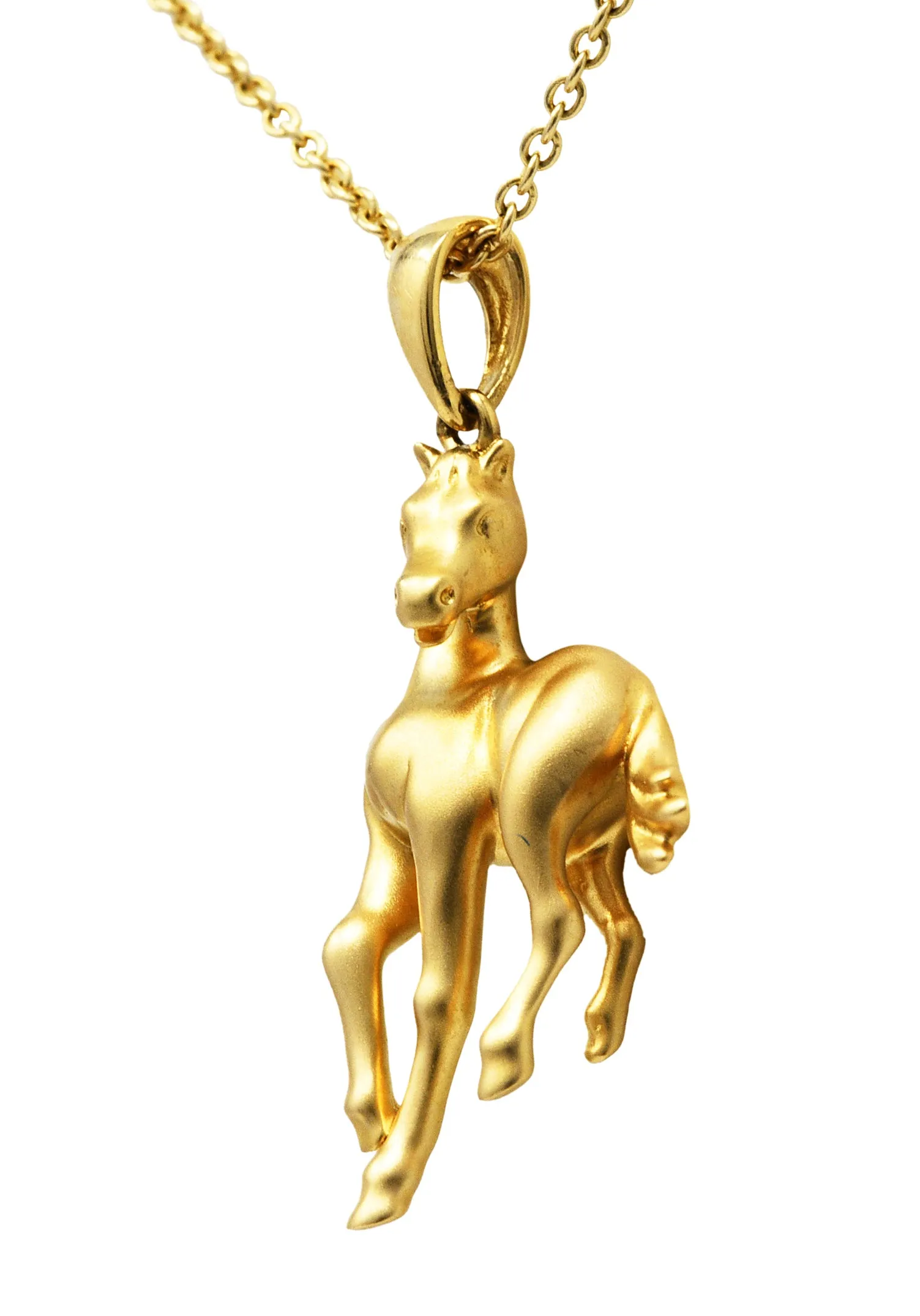 Contemporary Diamond 14 Karat Two-Tone Gold Equestrian Horse Pendant Necklace