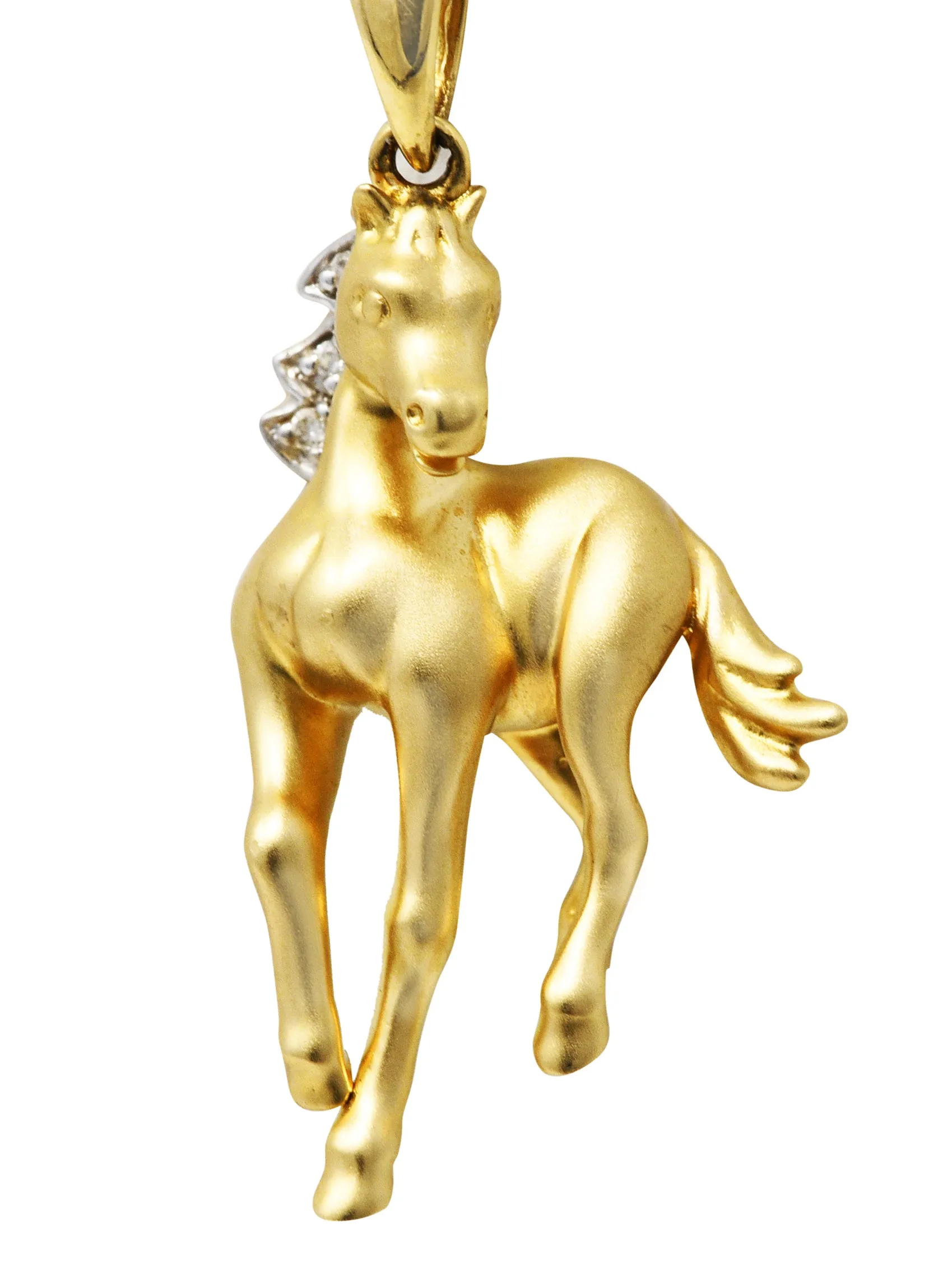 Contemporary Diamond 14 Karat Two-Tone Gold Equestrian Horse Pendant Necklace