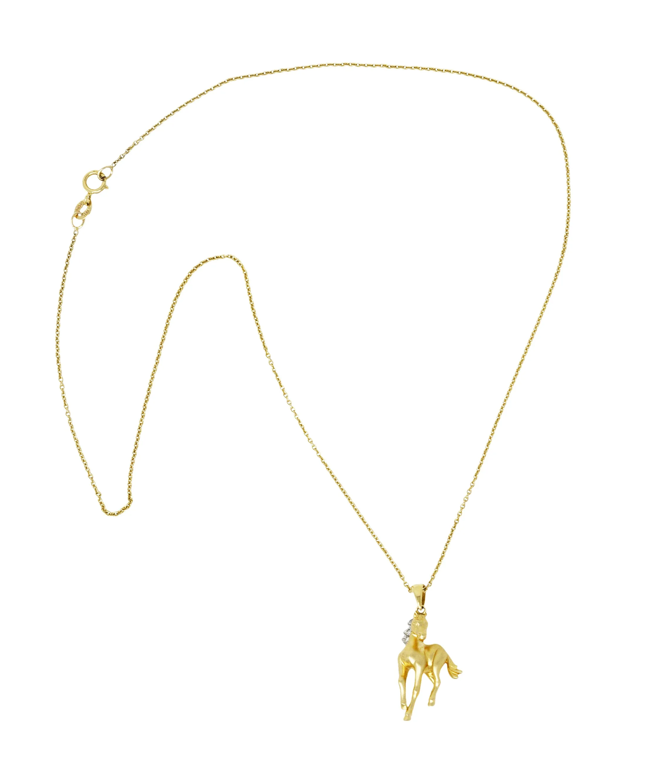 Contemporary Diamond 14 Karat Two-Tone Gold Equestrian Horse Pendant Necklace