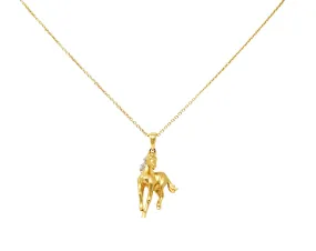 Contemporary Diamond 14 Karat Two-Tone Gold Equestrian Horse Pendant Necklace